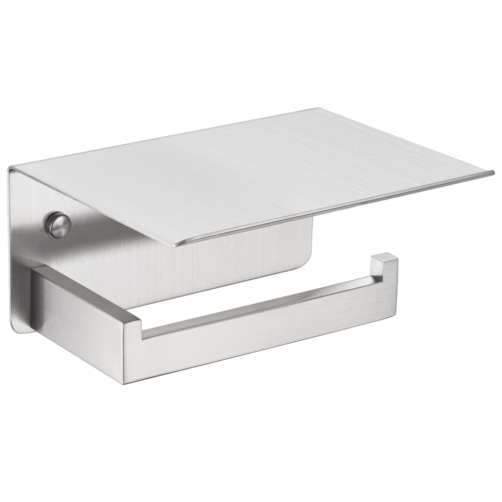 APLusee Brushed Nickel Toilet Paper Holder with Phone Shelf - 304 Stainless Steel Wall Mounted Bathroom Tissue Roll Dispenser - Perfect for Modern Bathrooms, Powder Rooms & Small Spaces
