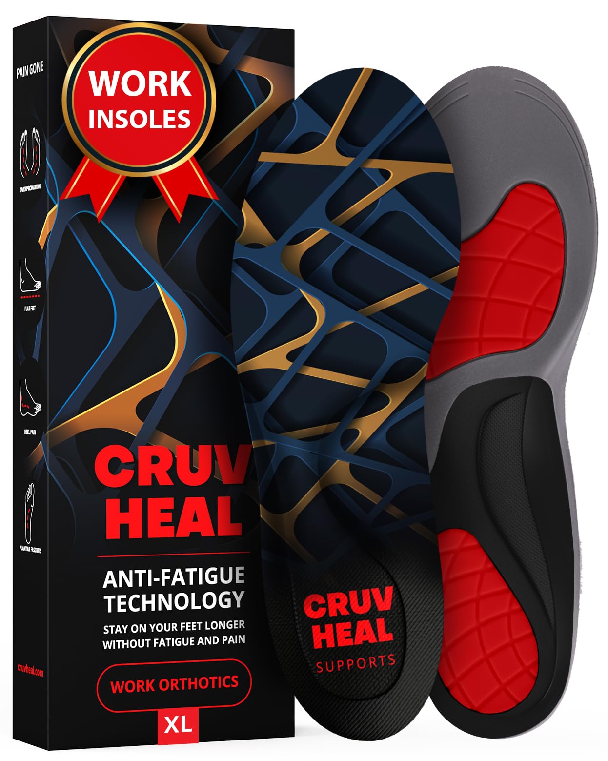 Premium Orthotic Insoles for Work Boots - Anti Fatigue Arch Support Shoe Inserts for Men & Women - Plantar Fasciitis & Flat Feet Relief - Pain Relief for Standing All Day (XL, Blue) - Ideal for Construction, Nursing & Long Work Shifts