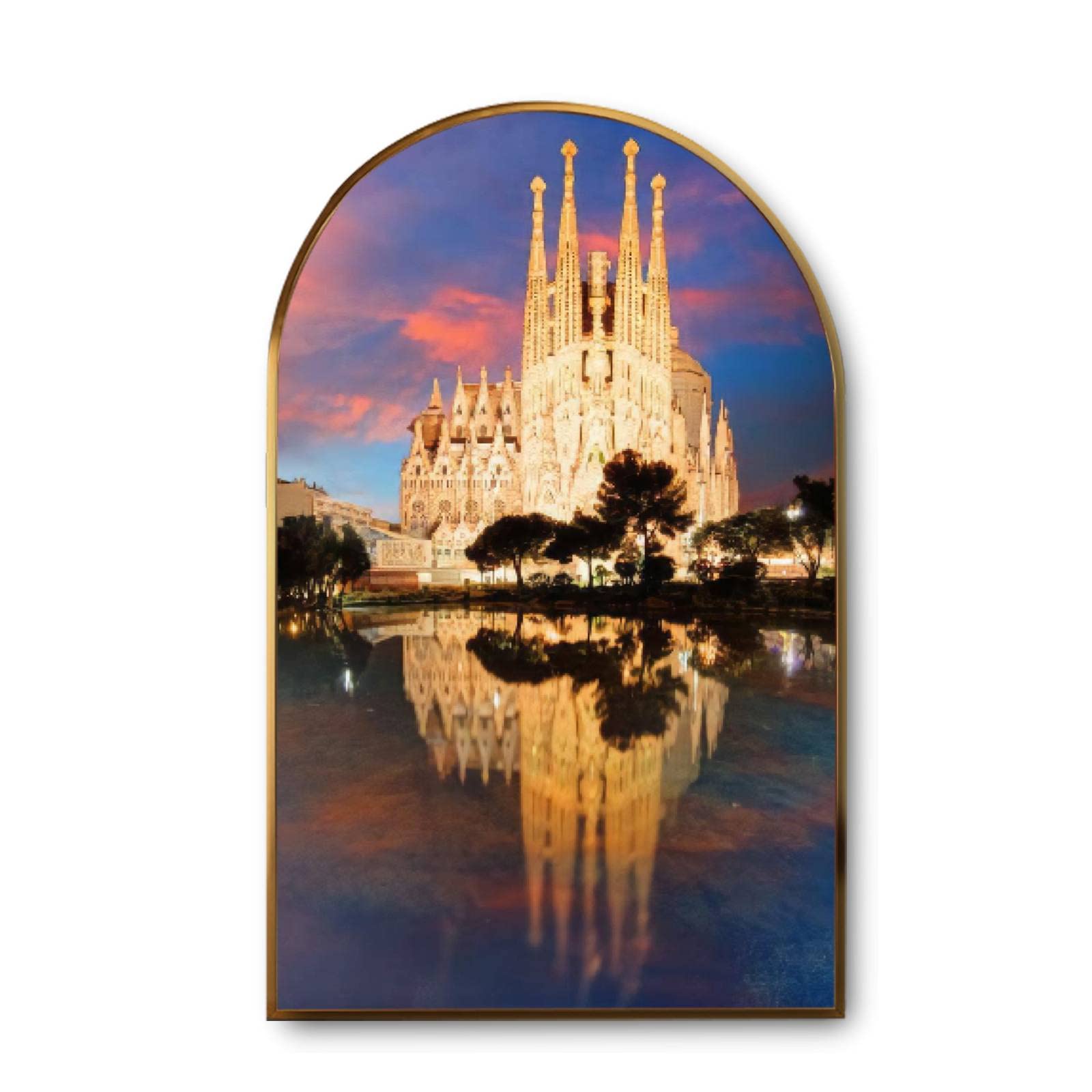 Antoni Gaudi Sagrada Familia Modern Giclee Canvas Wall Art with Golden Frames - Ready to Hang Home Decor Painting for Living Room, Bedroom & Office