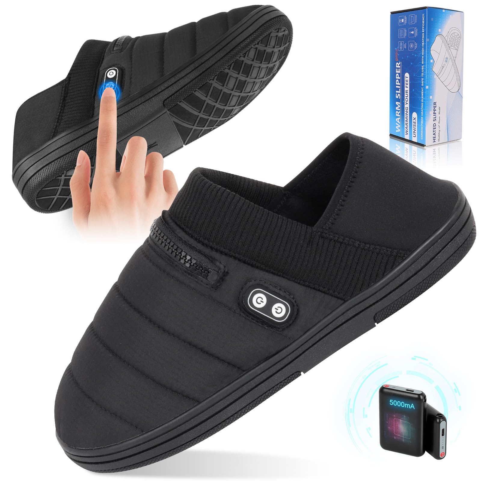 Rechargeable Heated Slippers for Men & Women - BIAL Battery-Powered Winter Warm Slippers with Cordless Heating, Cozy Indoor/Outdoor Foot Warmers for Cold Weather, Camping & Home Use