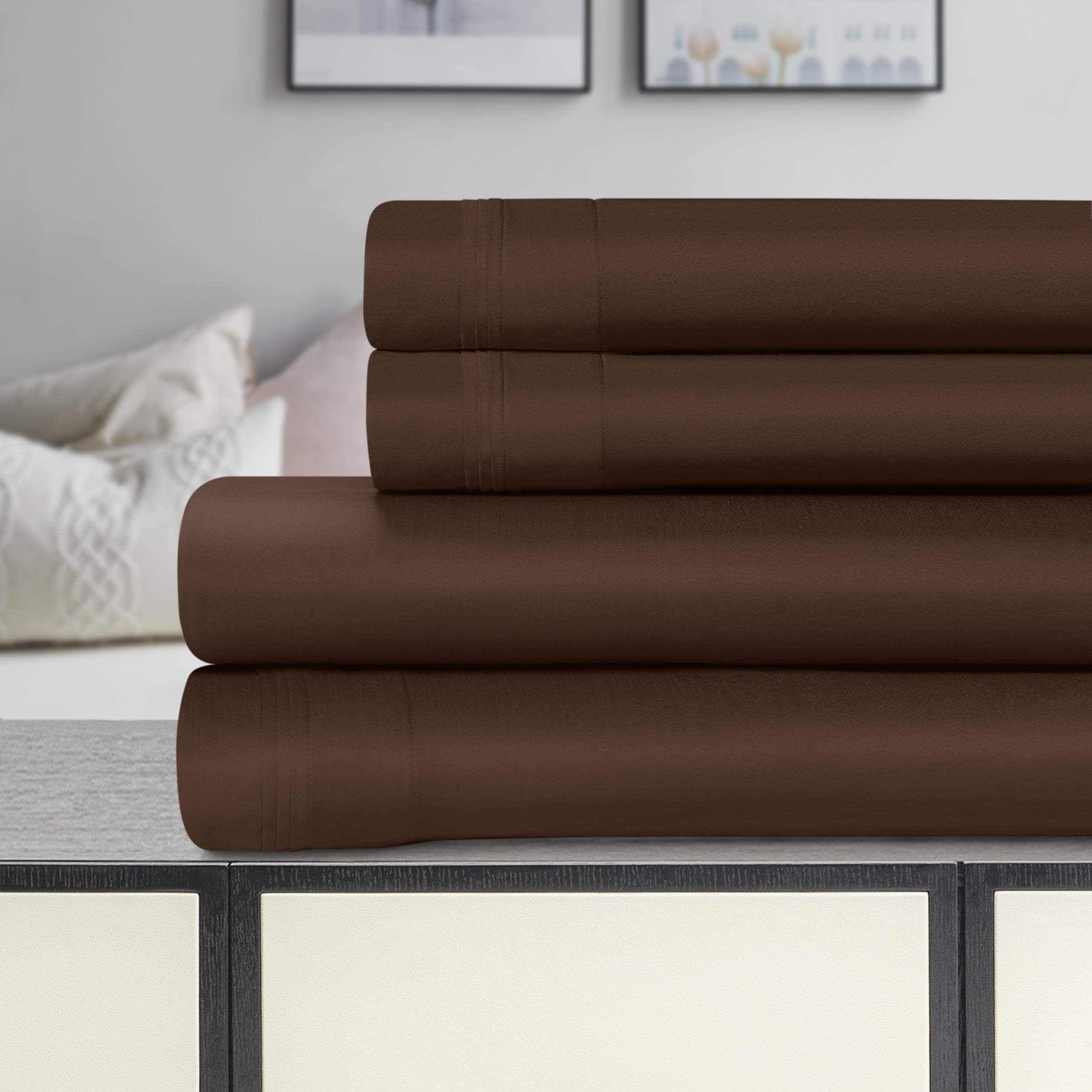 Premium 1500 Thread Count Egyptian Cotton 4-Piece Sheet Set - Eco-Friendly Luxury Bedding with Deep Pockets (California King, Mocha) for Ultimate Comfort in Master Bedrooms & Guest Suites