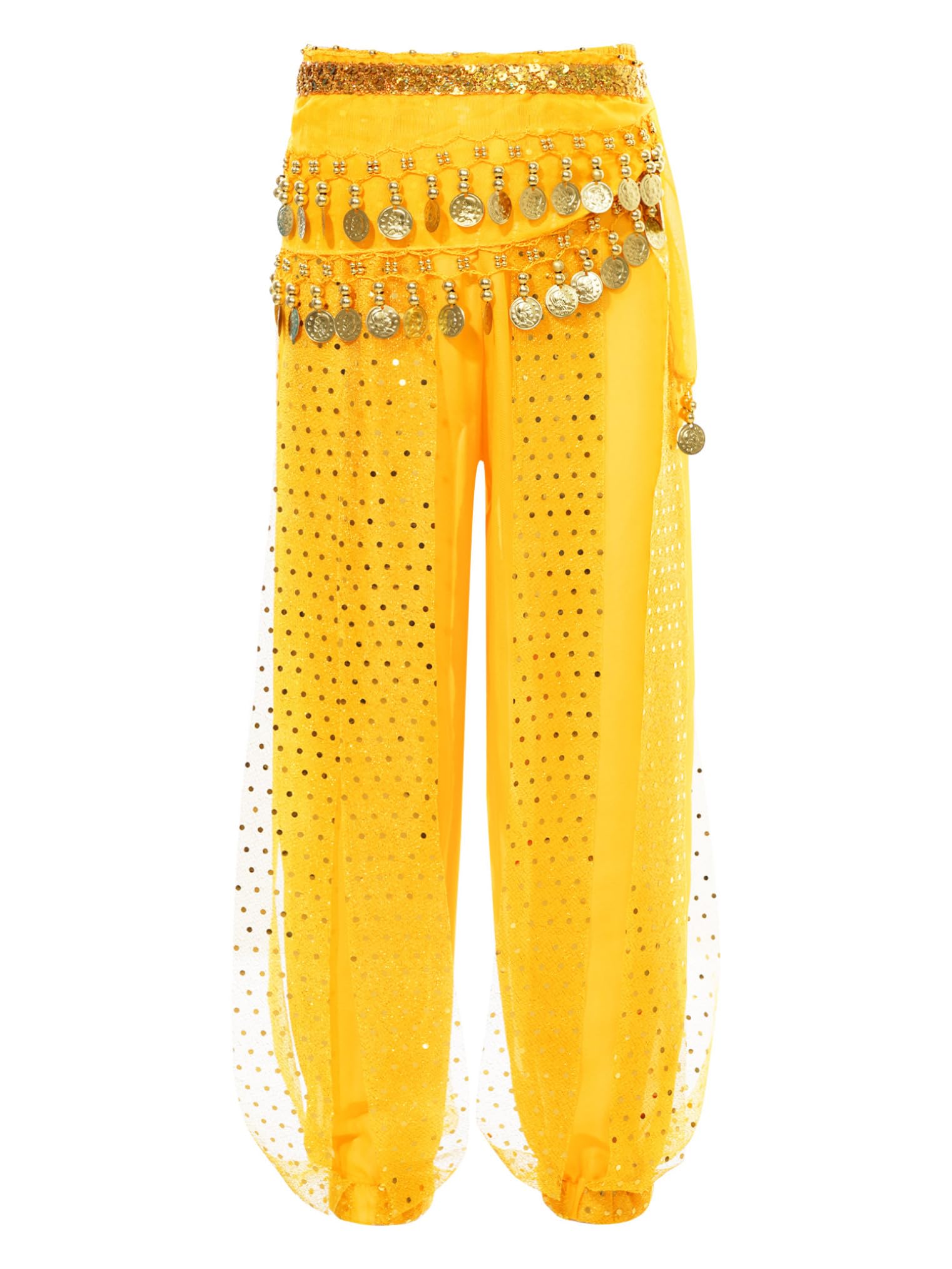Freebily Girls' Belly Dance Harem Pants - Tribal Arabic Yoga Trousers for Kids, Pilates & Hippie Dance with Free Hip Scarf - Perfect for Dance Classes, Performances & Costume Parties
