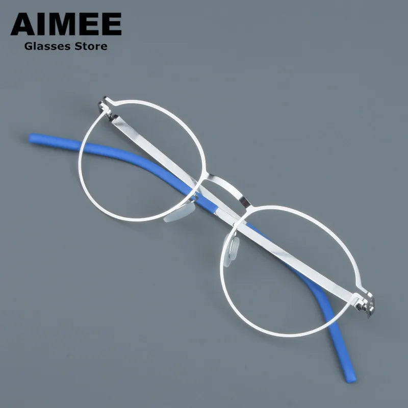 Stylish Unisex Full Rim Polygon Round Screwless Steel Eyeglasses Frame 14046 - Perfect for Work, Reading & Everyday Fashion