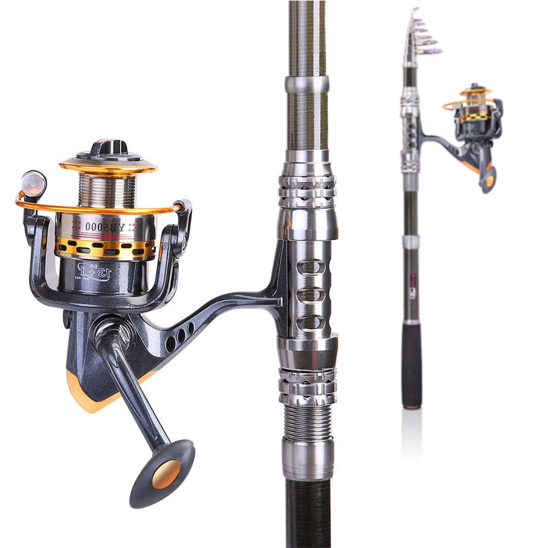 Premium Carbon Fiber Telescopic Fishing Rod Set (5.9ft-10.8ft) with Carp Reel - Lightweight Spinning Rod for Sea, Freshwater & Saltwater Fishing - Travel, Boat & Shore Angling Gear - Perfect for Beginners to Professionals - Ideal for Camping, Kayak Fishing, Outdoor Adventures & Family Fishing Trips - Great for Bass, Trout & Catfish Fishing in Lakes, Rivers & Ocean - Best for Travel, Camping, Kayaking & Outdoor Fishing Adventures