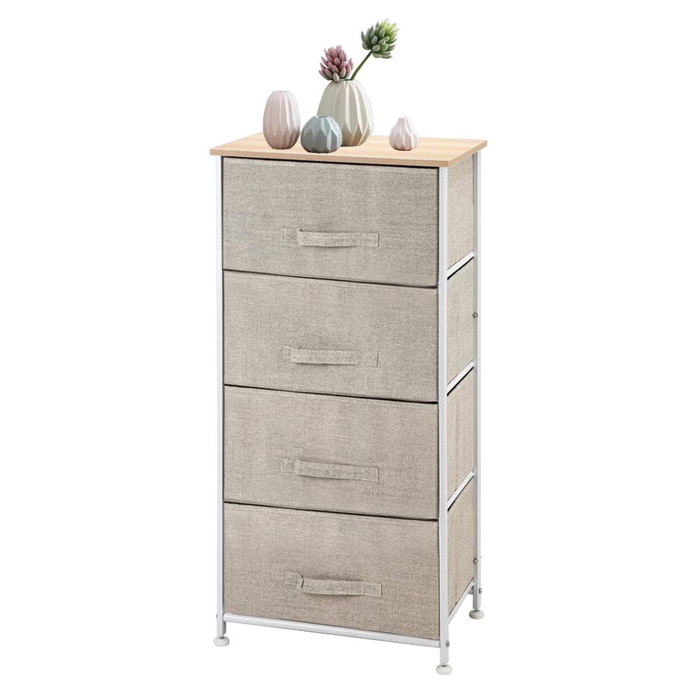 Veryke 4-Tier Fabric Dresser Tower with 4 Easy-Pull Drawers - Natural Wooden Frame Bedroom Storage Organizer for Clothes, Toys & Accessories | Perfect for Closet, Nursery & Dorm Organization