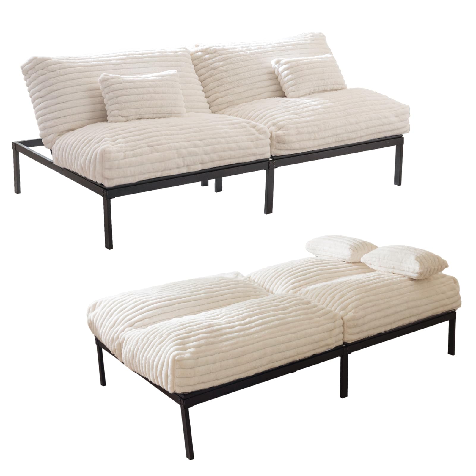 MAXYOYO Convertible Futon Sofa Bed - 3-in-1 Sleeper Couch for Small Spaces, Guest Room & Living Room - Comfortable White Futon with Easy Fold Mechanism - Perfect for Apartments, Dorms and Home Offices