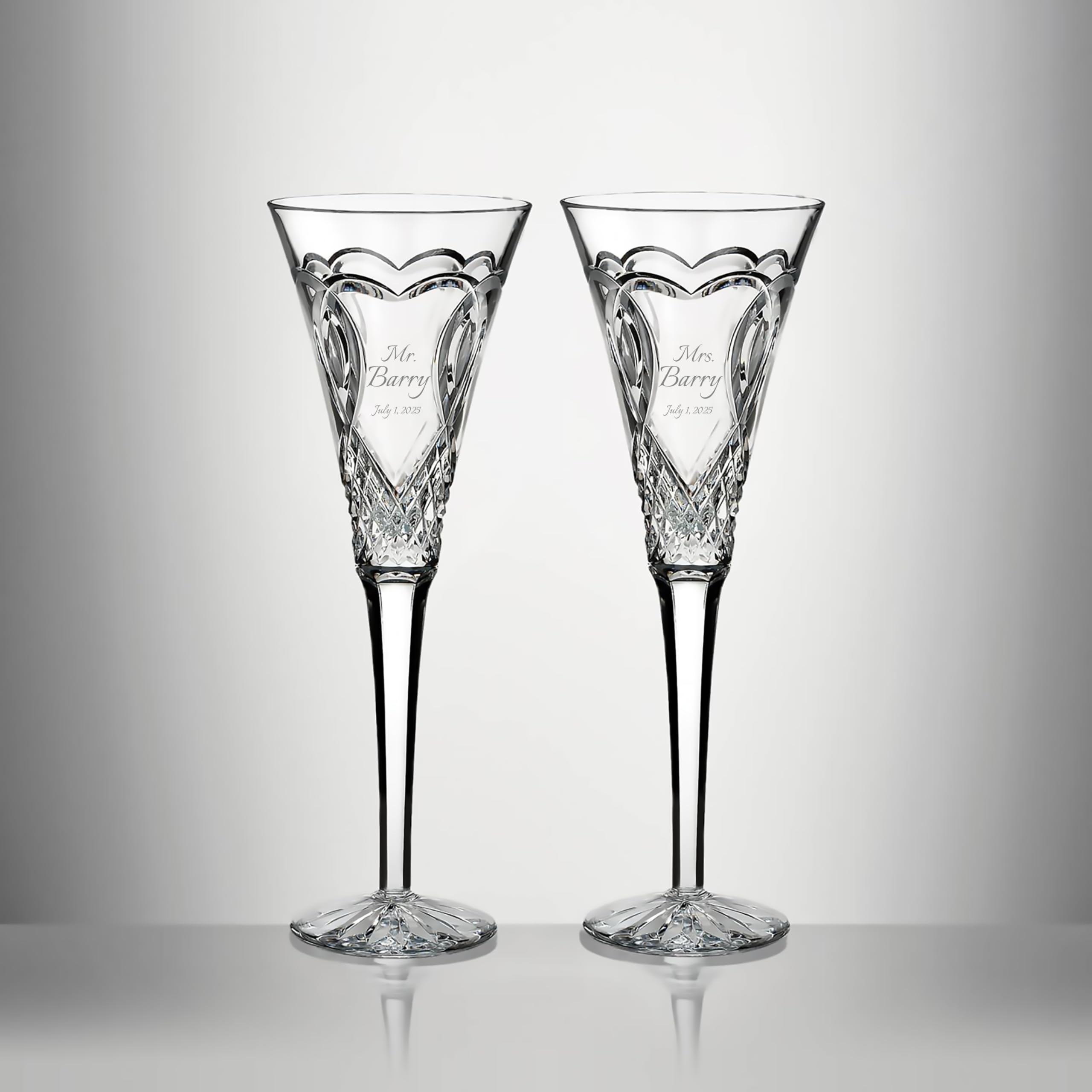 Personalized Engraved Crystal Champagne Flutes - Custom Wedding Toasting Glasses for Bride & Groom, Elegant Crystal Glassware for Anniversaries, Engagements & Romantic Celebrations - Perfect Wedding Gift & Anniversary Present