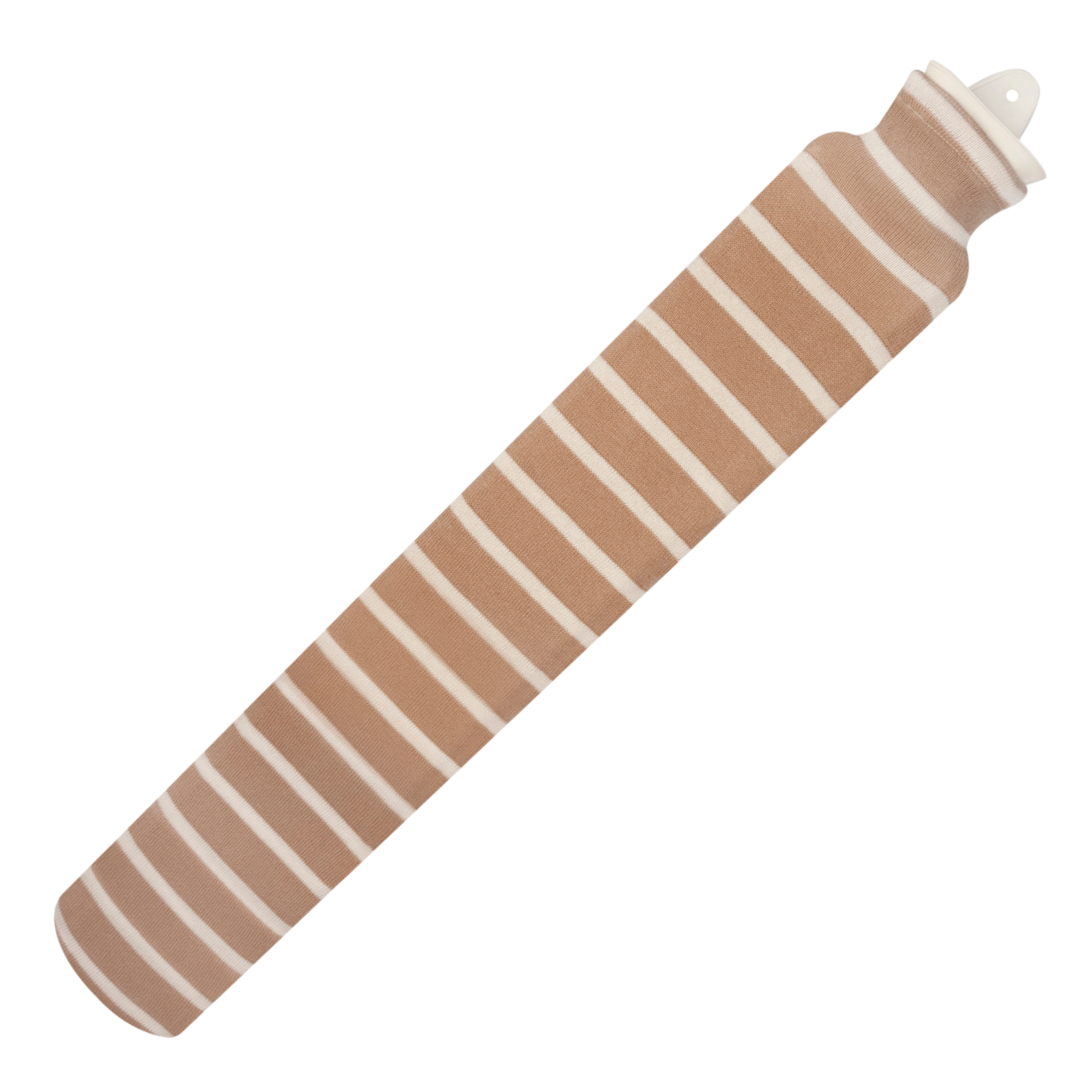 2.5L Long Hot Water Bottle with Knitted Sand & White Stripe Cotton Cover - Perfect for Pain Relief, Warmth & Comfort at Home, Office or Travel