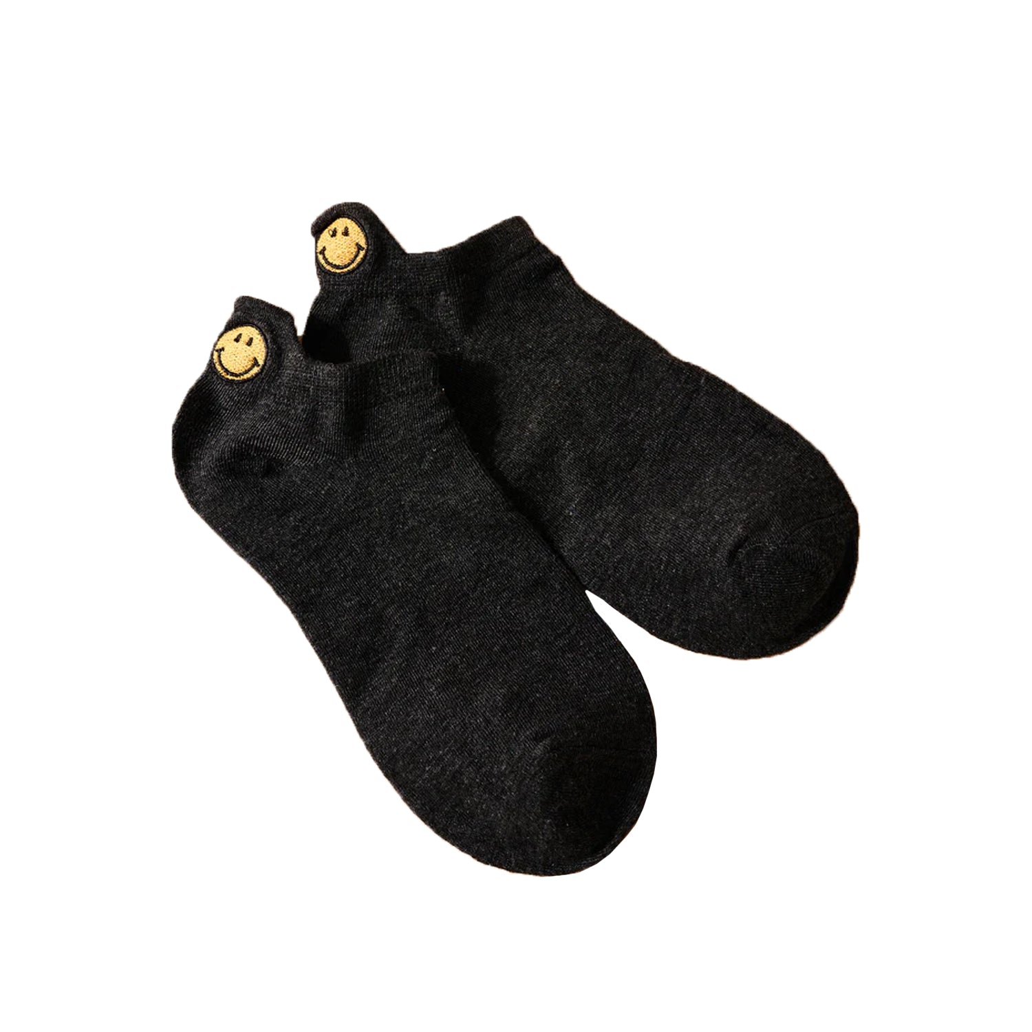 FLOOF Black Ankle Socks with Smile Emoji Design - Cute & Comfortable Casual Socks for Women, Perfect for Daily Wear, Gifts, and Outfits