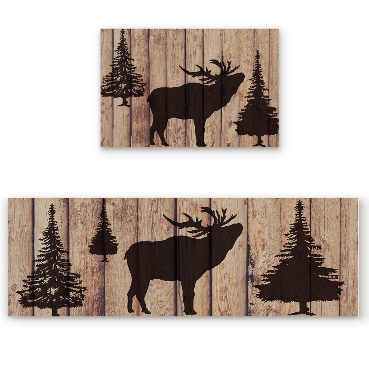 Christmas Kitchen Mats Set of 2 - Non-Slip Cushioned Anti-Fatigue Floor Mats with Elk Pine Tree Design, Washable Kitchen Runner Rugs for Holiday Decor - Perfect for Festive Cooking, Baking & Entertaining