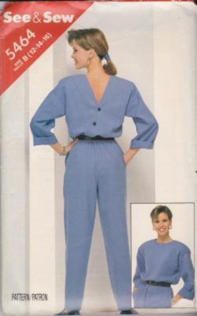 Butterick 5464 See & Sew Misses Loose Fitting Jumpsuit Vintage 1980's Sewing Pattern - DIY Retro Fashion for Women, Costume Making & Cosplay Projects