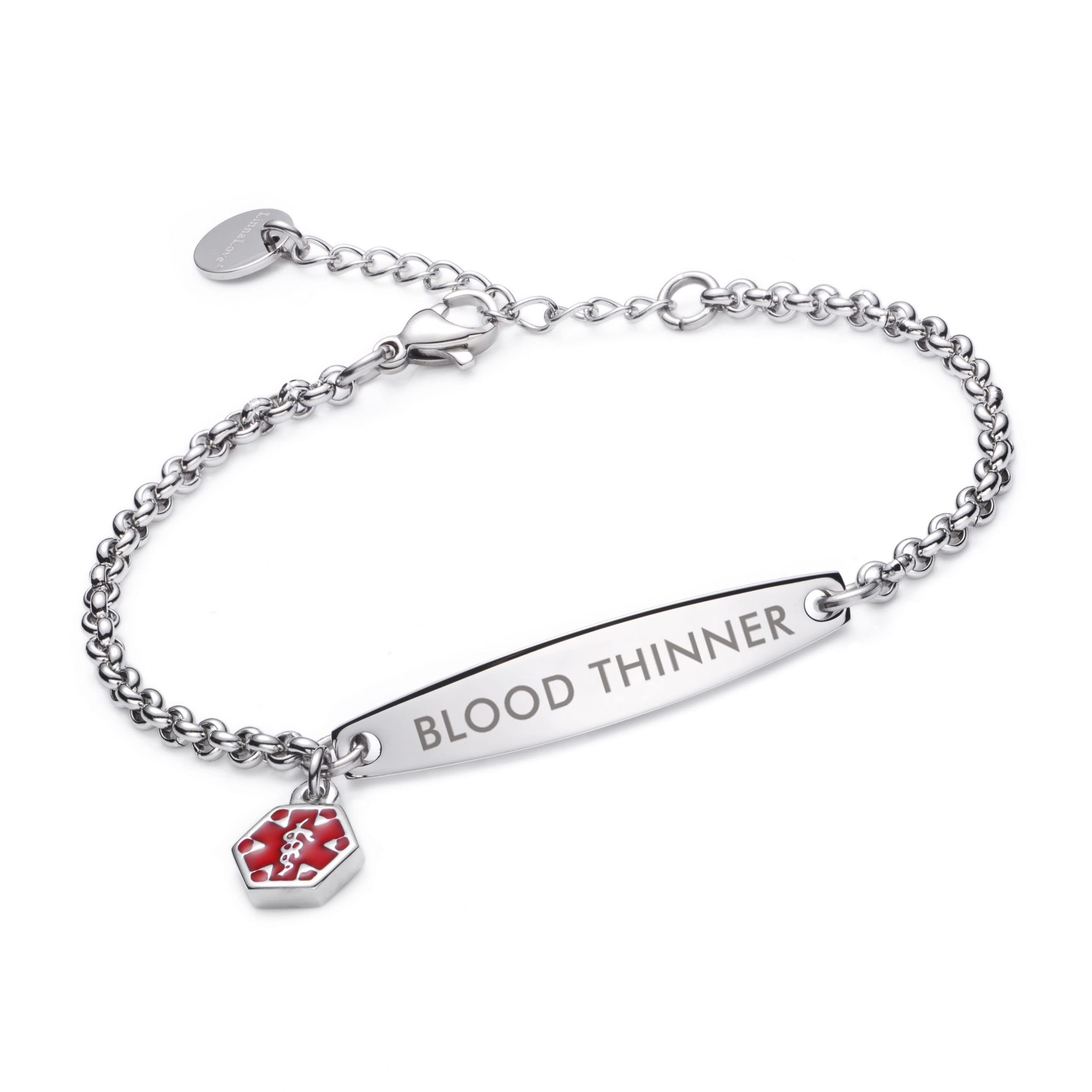 LinnaLove Pre-Engraved Simple Rolo Chain Medical Alert ID Bracelet for Women - Emergency Medical Information Jewelry for Allergies, Diabetes & Health Conditions