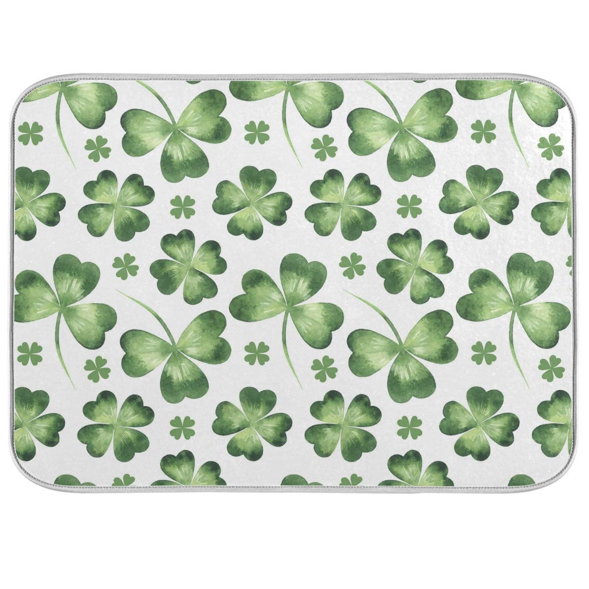 St. Patrick's Day Clover Dish Drying Mat 18x24 Inch - Green Lucky Shamrock Absorbent Kitchen Mat for Dishes, Fast Drying Dish Rack Pad - Perfect for St. Patrick's Day Decor & Kitchen Countertop Protection