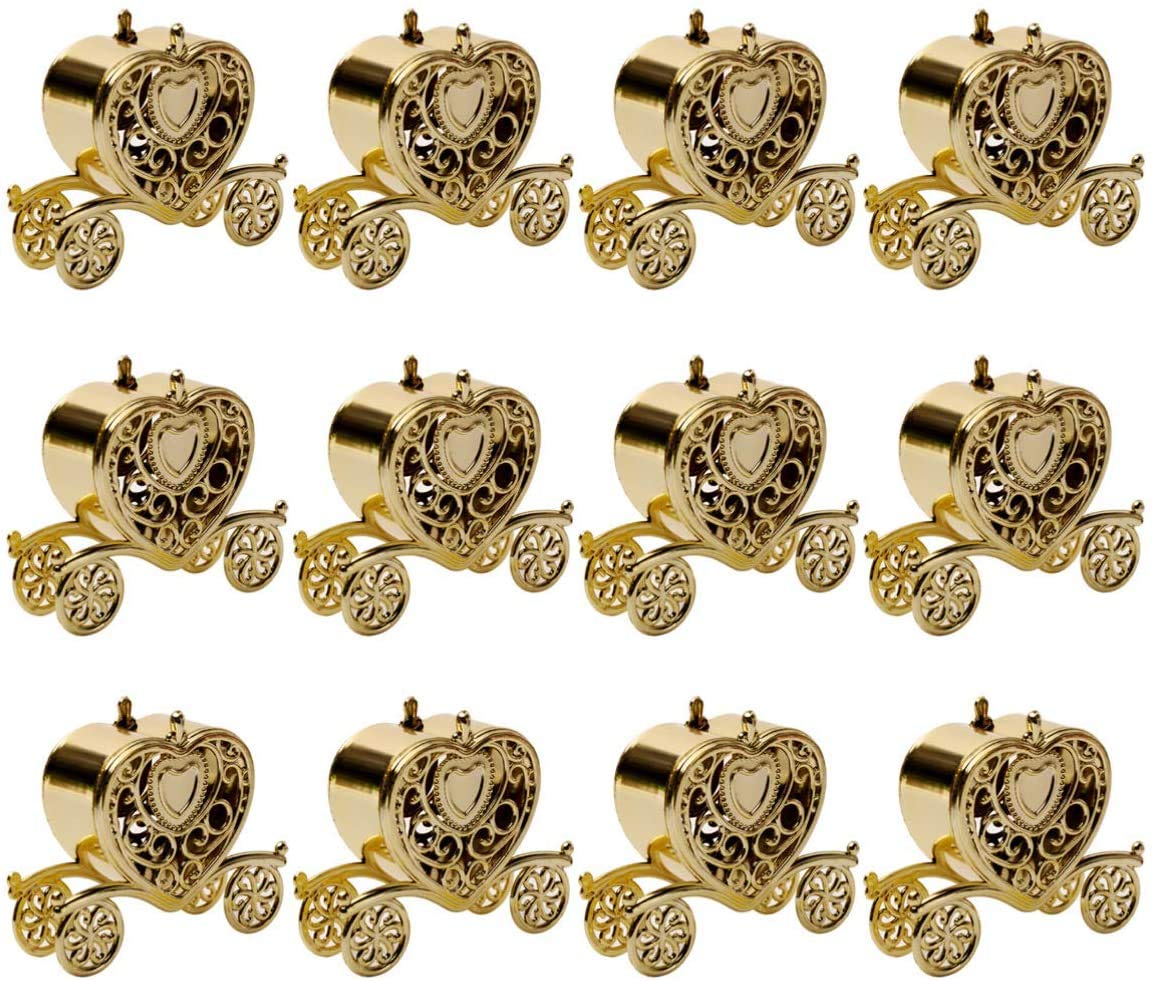 12-Pack Heart Shaped Candy Boxes - Elegant Carriage Gift Boxes for Wedding Favors, Baby Showers & Parties (Gold) | Perfect for Valentine's Day, Bridal Showers & Romantic Celebrations