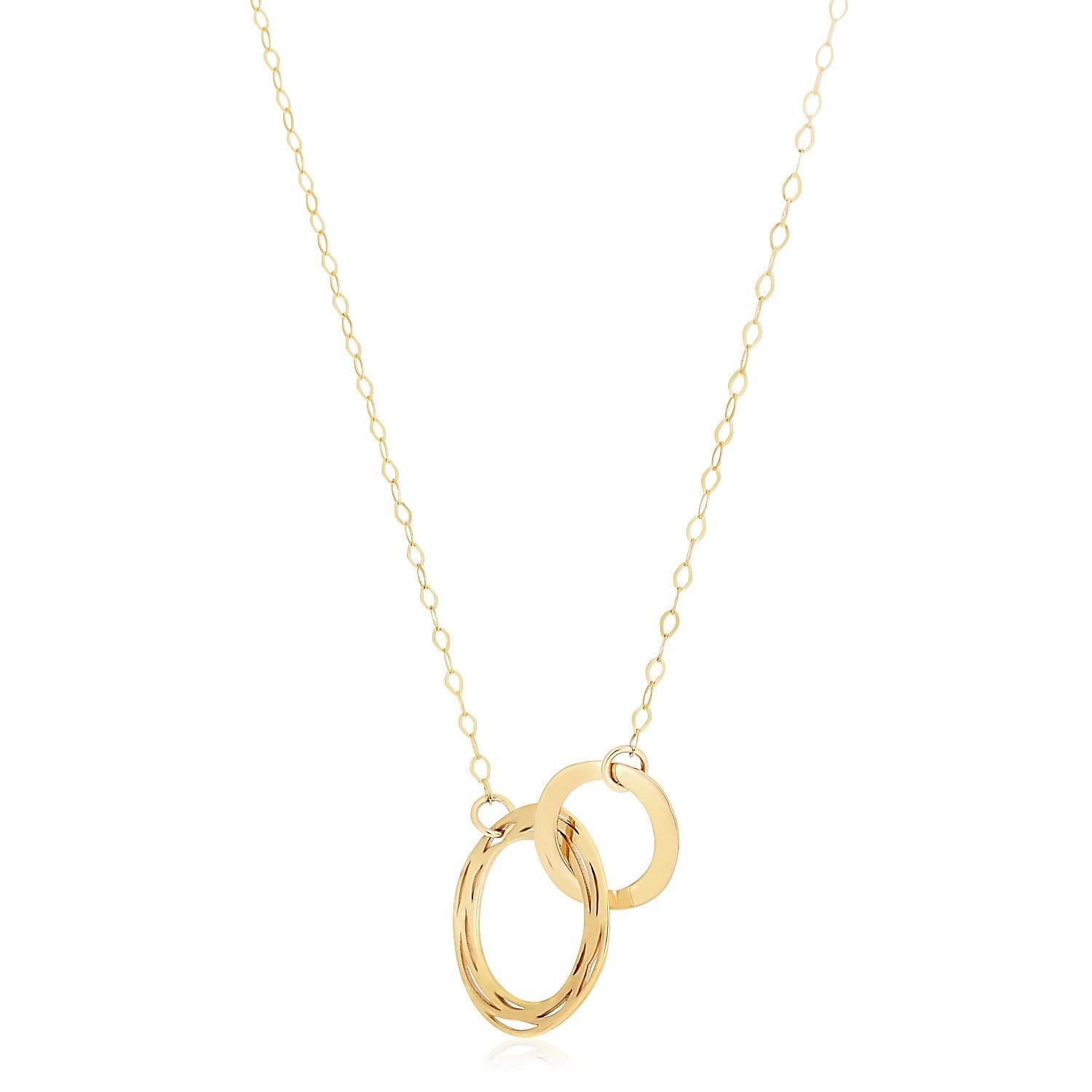 14K Yellow Gold Double Circle Cutout Necklace for Women - High Polish Linked Chain, Elegant Layering Jewelry for Daily Wear & Special Occasions