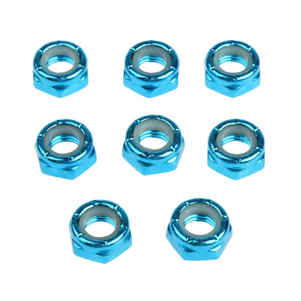 Segolike 8-Piece Skateboard Truck Hardware Kit - Blue Axle Nuts & Mounting Screws for Skateboard Maintenance & Repair | Perfect for DIY Skateboard Upgrades & Replacement Parts