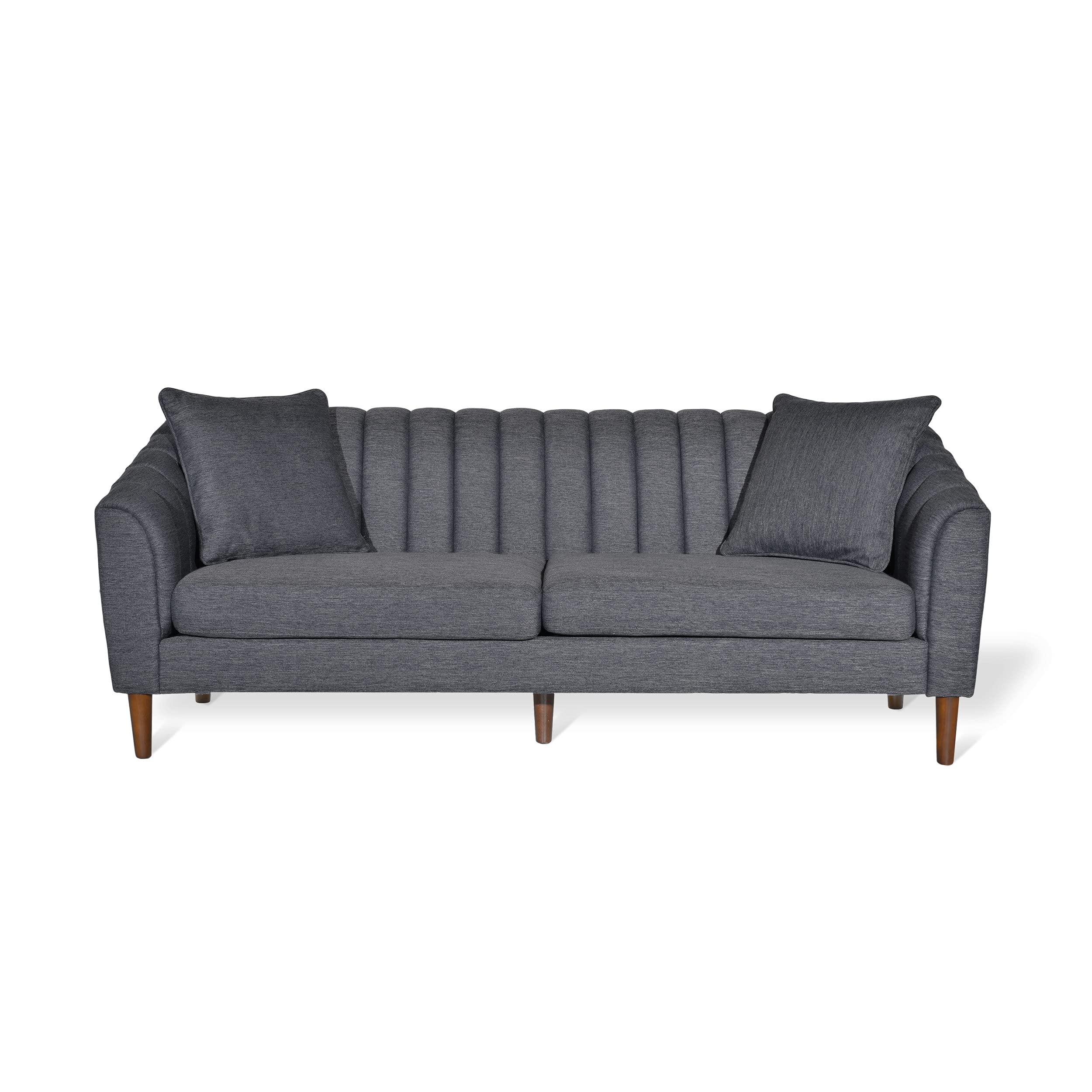 Christopher Knight Home Ansonia Sofa - Charcoal Gray & Dark Walnut Finish - Modern Living Room Furniture for Small Spaces & Apartments