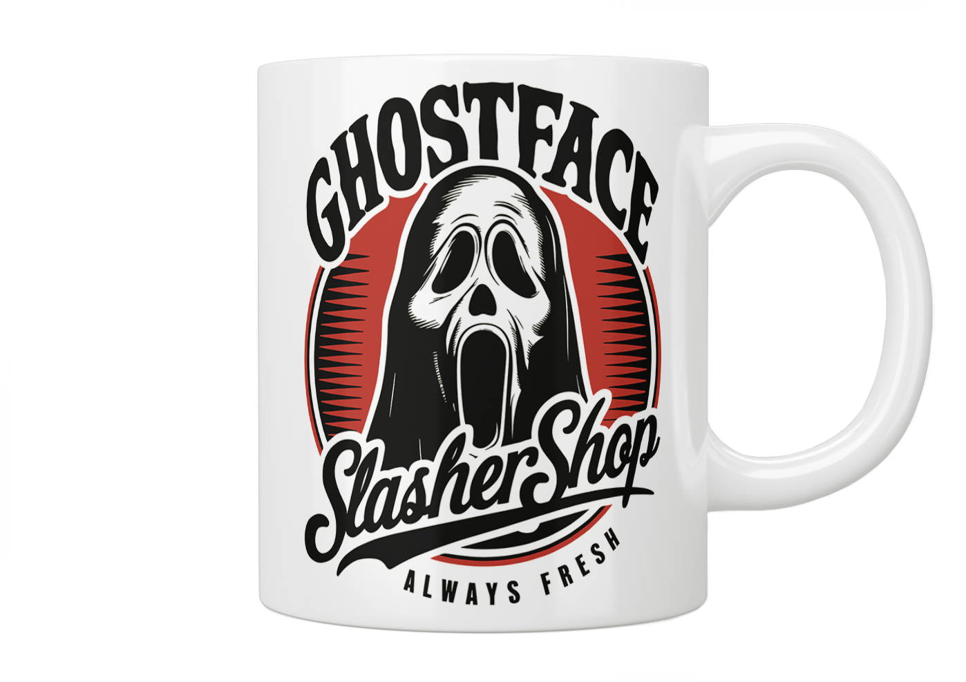 Ghostface Slasher Shop Mug - Horror Movie Fan Gift - Halloween Coffee Cup - Scary Movie Collector's Item - Perfect for Halloween Parties & Horror Film Nights