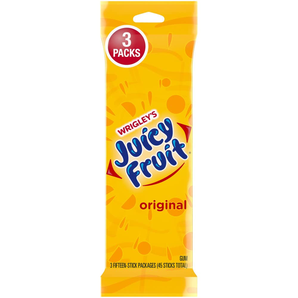 Juicy Fruit Original Chewing Gum - 45 Pieces Individually Wrapped (3-Pack Bulk) - Fresh Breath Candy for Office, School & Travel