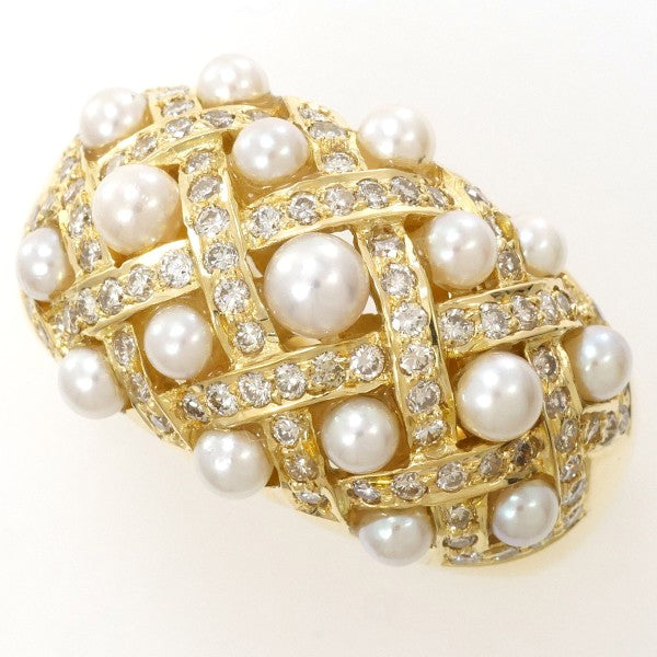 18K Yellow Gold Akoya Pearl Diamond Ring for Women - Elegant Bridal Jewelry, Anniversary Gift, Wedding Engagement Ring - Perfect for Special Occasions & Romantic Dates