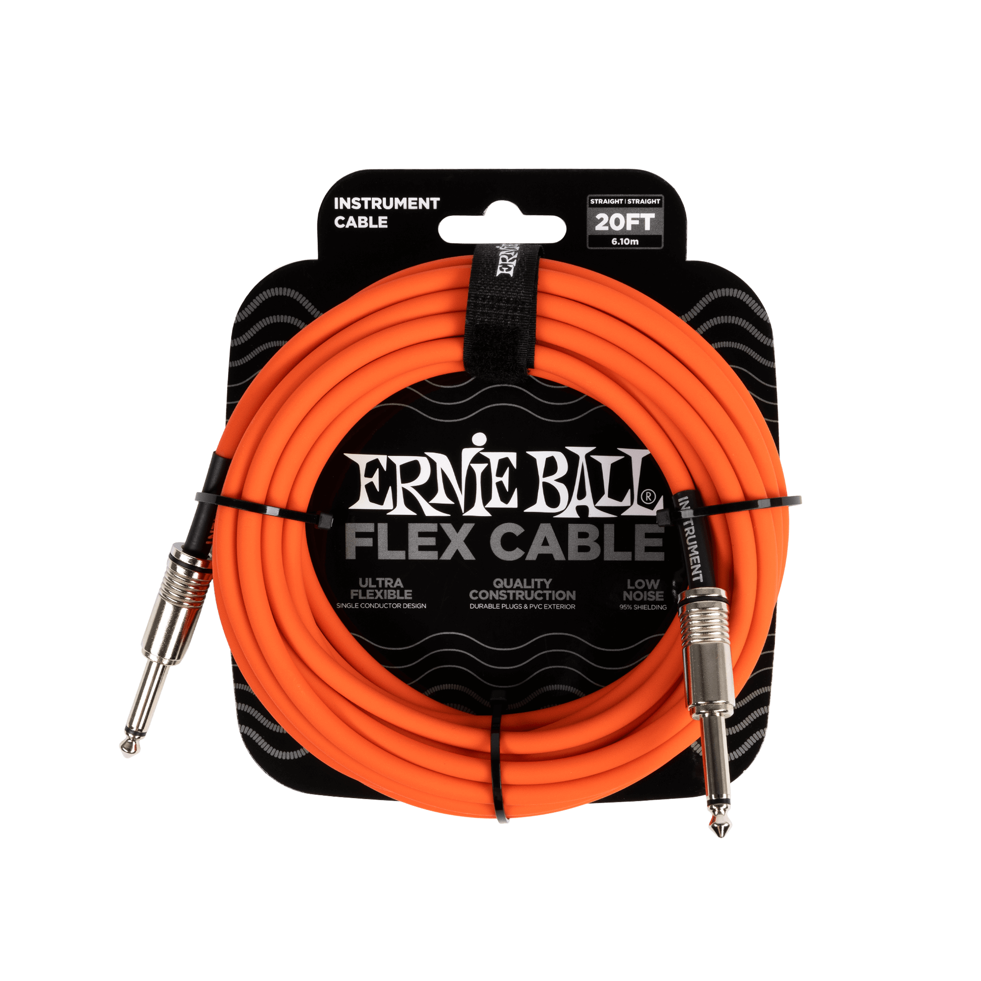 Ernie Ball 20Ft Orange Flex Instrument Cable - Straight to Straight Connector for Guitar, Bass & Keyboards - Durable & High-Quality Audio Cable for Live Performances & Studio Recording