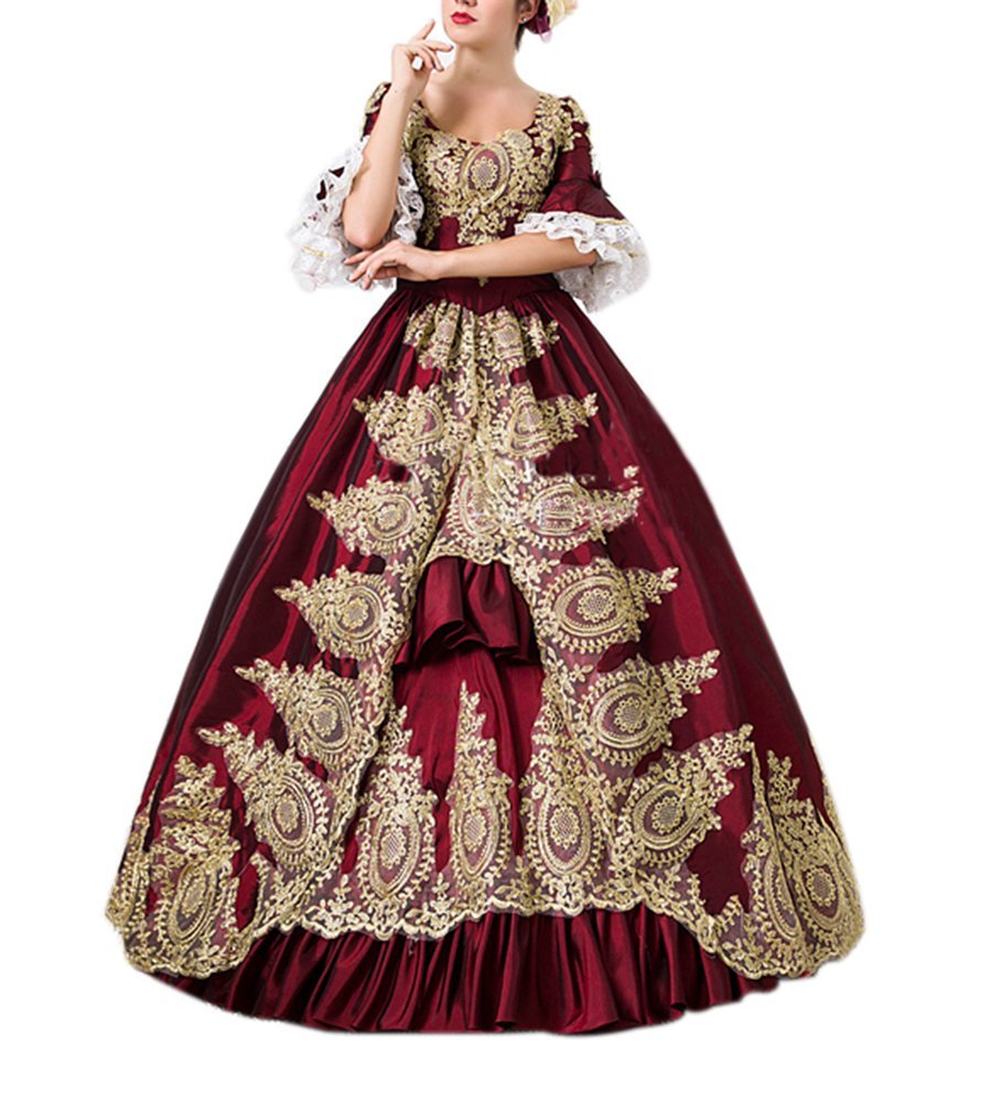 Royal Palace Green & Red Lace Medieval Victorian Marie Antoinette Ball Gown - Elegant Renaissance Costume for Cosplay, Historical Reenactment & Themed Parties