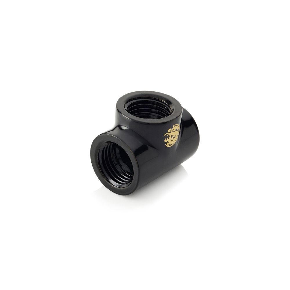 Bitspower T Block With Triple Fitting - High Flow Matte Black Brass Fitting for Water Cooling PC Builds - Perfect for Custom Loop, Gaming Rigs & PC Modding