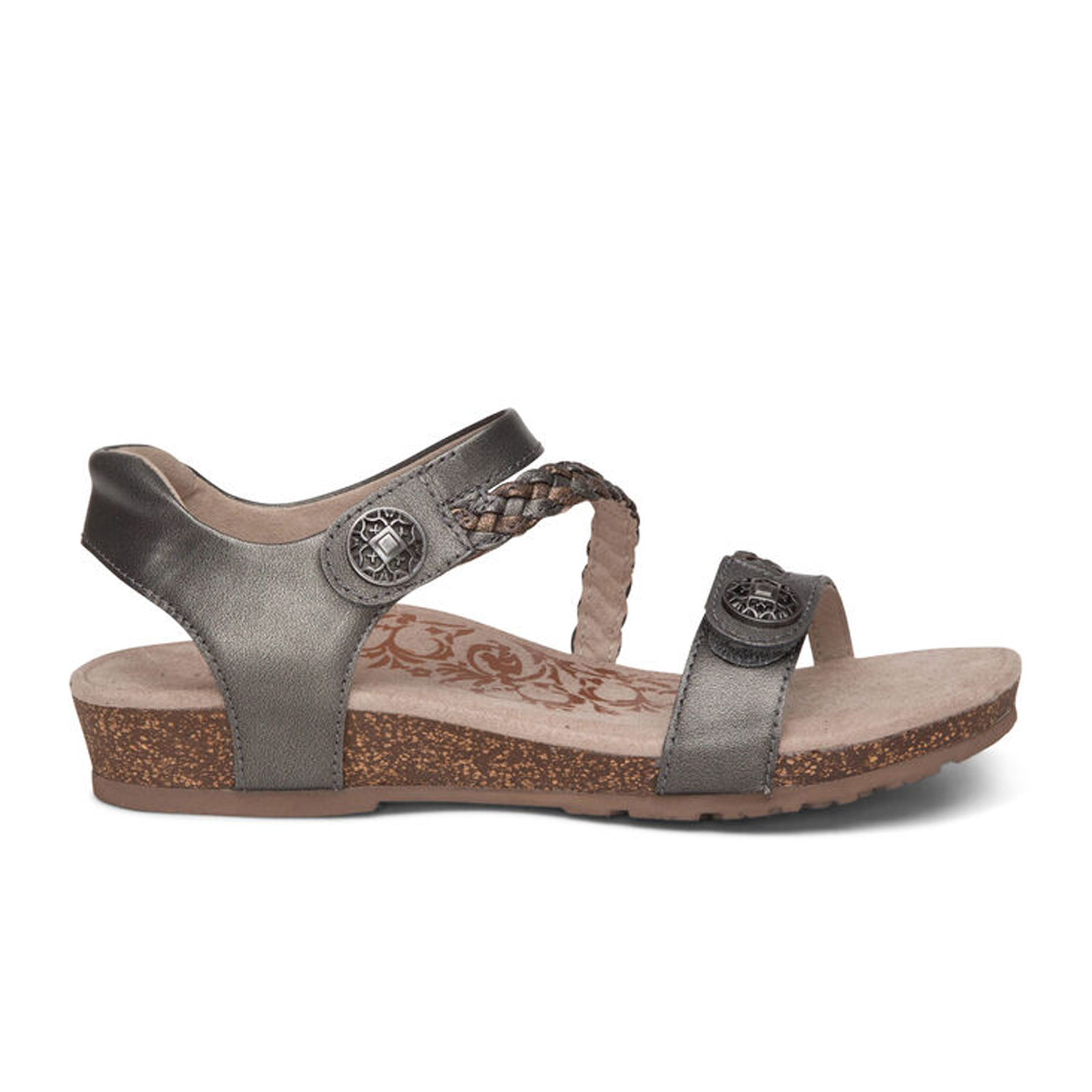 Aetrex Jillian Braided Backstrap Sandal for Women - Comfortable Gunmetal Sandals for Walking, Beach & Summer Outfits