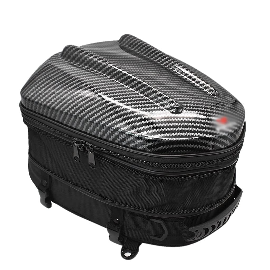 **Multifunctional Hard Shell Motorcycle Tail Bag - Waterproof Expandable Storage Backpack for Men, Retro Travel Luggage (Black) - Perfect for Commuting, Road Trips & Adventure Riding**