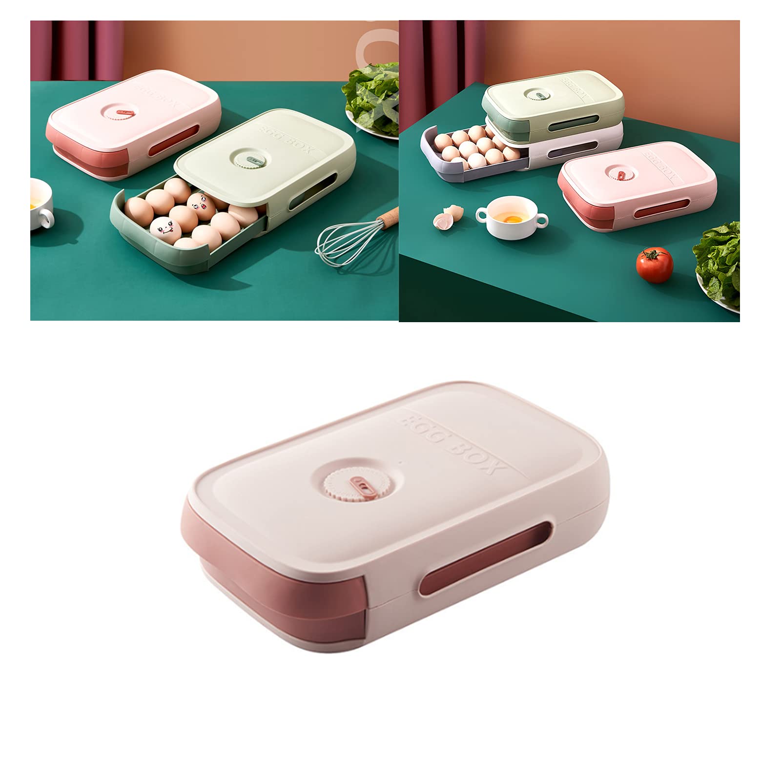 2-Pack Pink Refrigerator Egg Storage Container with Date Tracker - Drawer Style Fresh Egg Keeper for Home Kitchen Organization | Perfect for Fridge Storage & Meal Prep