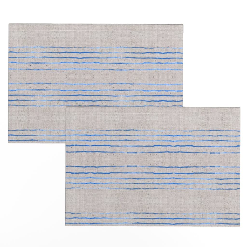 Spoonflower Linen Cotton Canvas Placemats Set of 2 - French Seaside Stripe Boho Geometric Print Table Mats for Dining, Kitchen Decor & Coastal Themed Parties