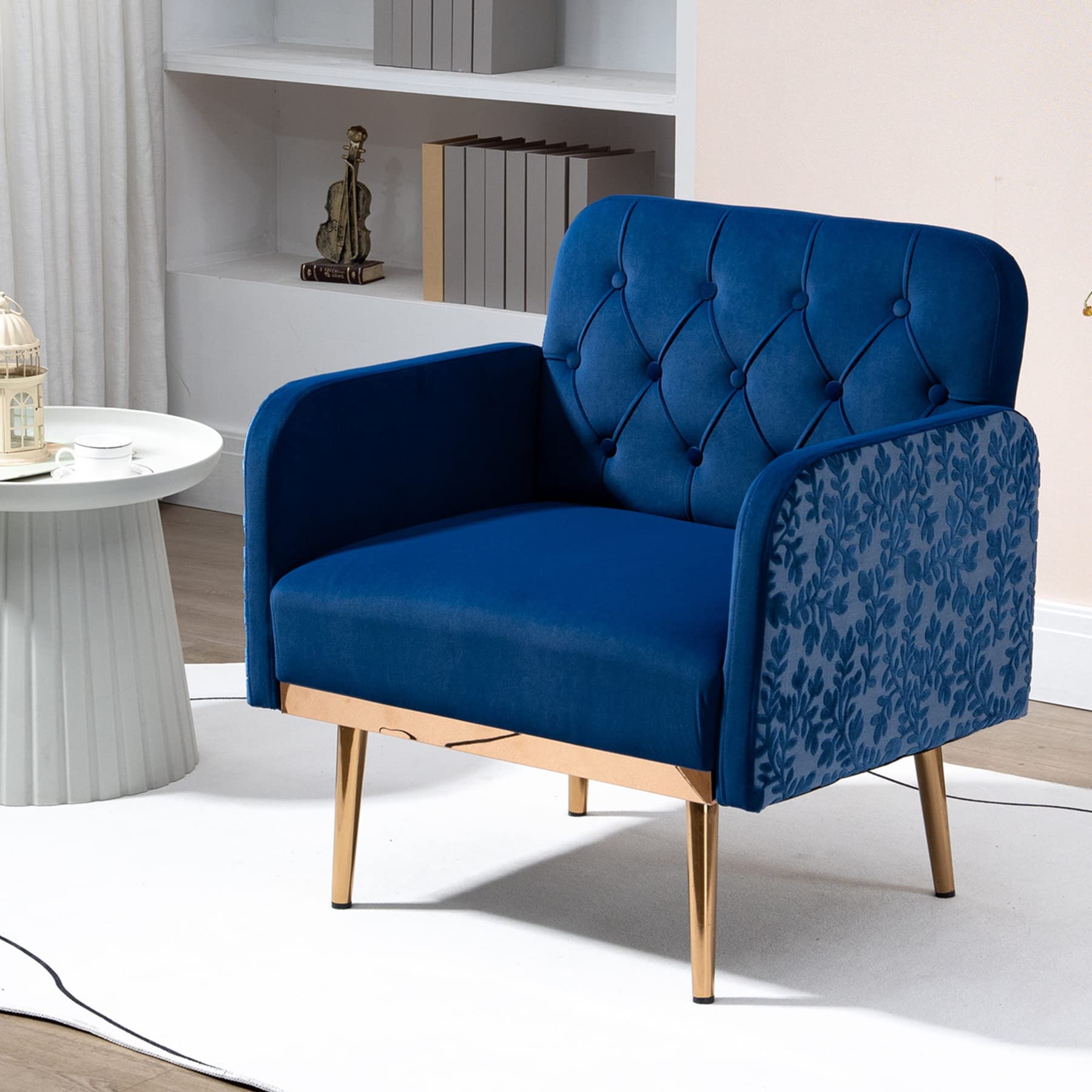 HUAYICUN Accent Chair for Living Room & Bedroom - Comfortable Single Sofa Chair for Small Spaces, Home Office, Reading Nook - Navy Blue Lounge Chair (Perfect for Apartments, Dorms & Cozy Corners)