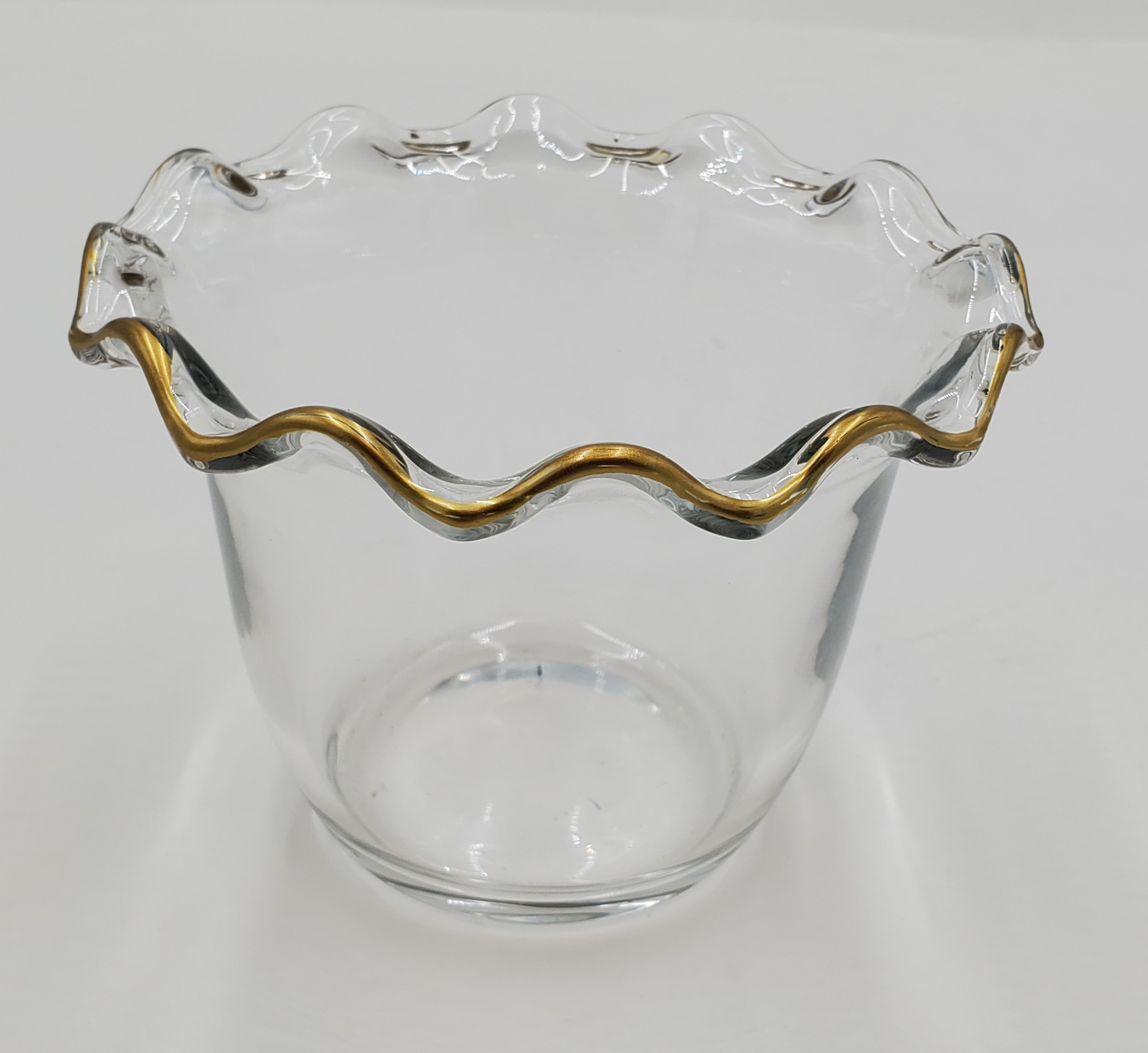 4.75x3.75 Inch Glass Utensil Holder with Gold Rim - Perfect for Kitchen Countertop, Dining Table, and Office Desk Organization
