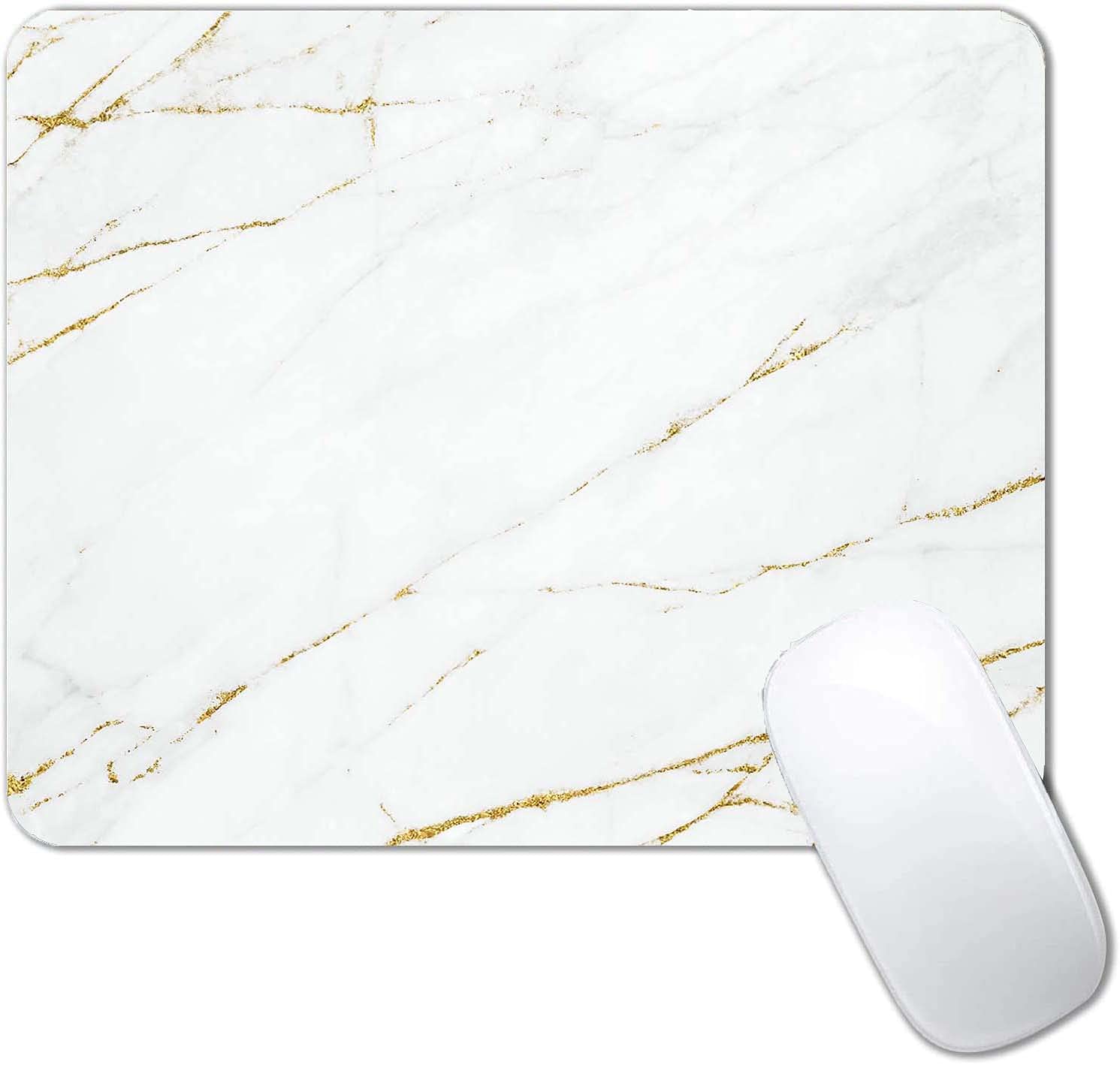 Premium Gold & White Marble Mouse Pad - Non-Slip Rubber Base Wireless Mouse Mat for Laptop & PC - Stylish Office Desk Accessory for Work & Gaming - Custom Small Mousepad with Elegant Design