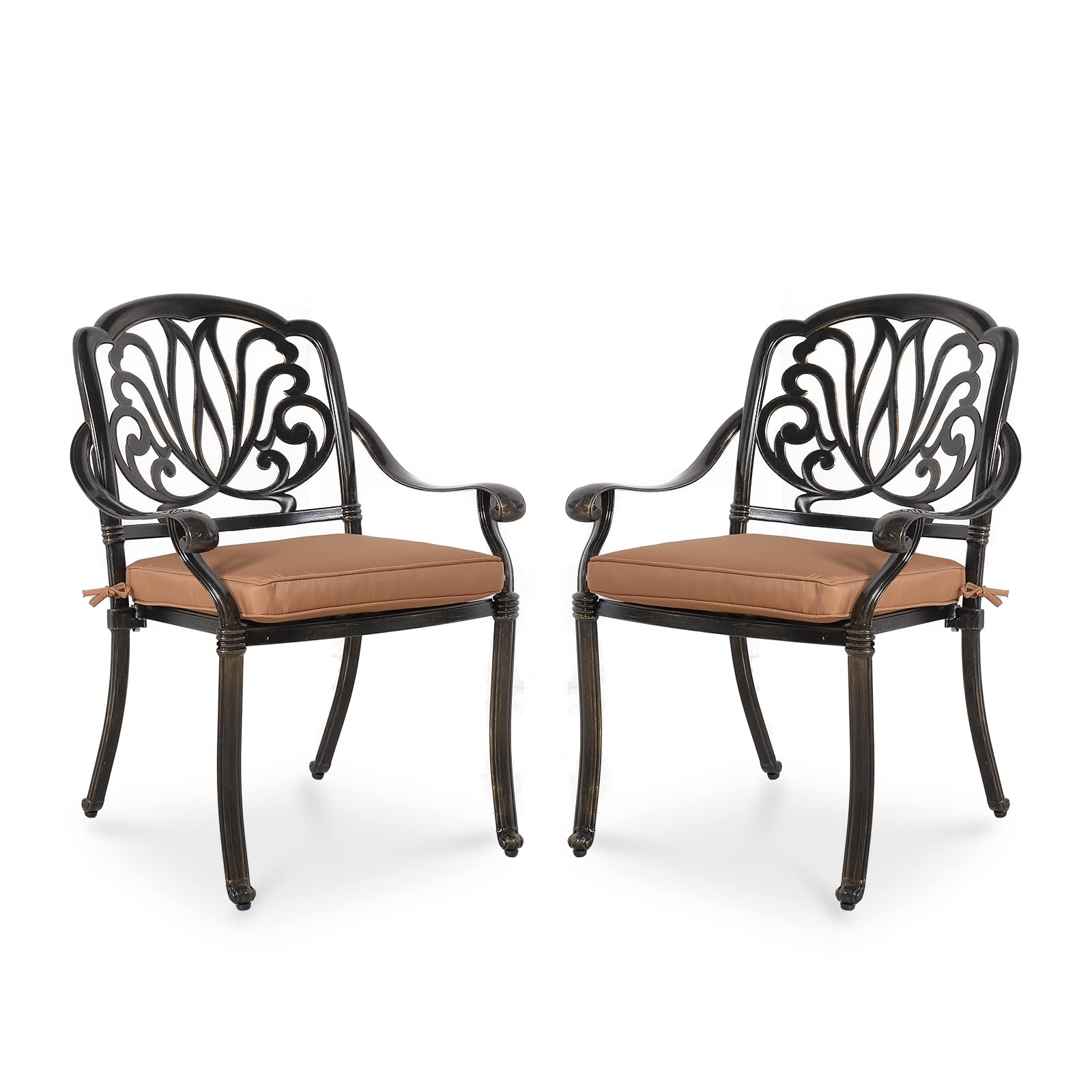 MEETWARM 2-Piece Outdoor Dining Chairs Set with Cushions - All-Weather Cast Aluminum Patio Chairs for Garden, Deck, Backyard - Dark Bronze - Perfect for Outdoor Entertaining and Relaxation