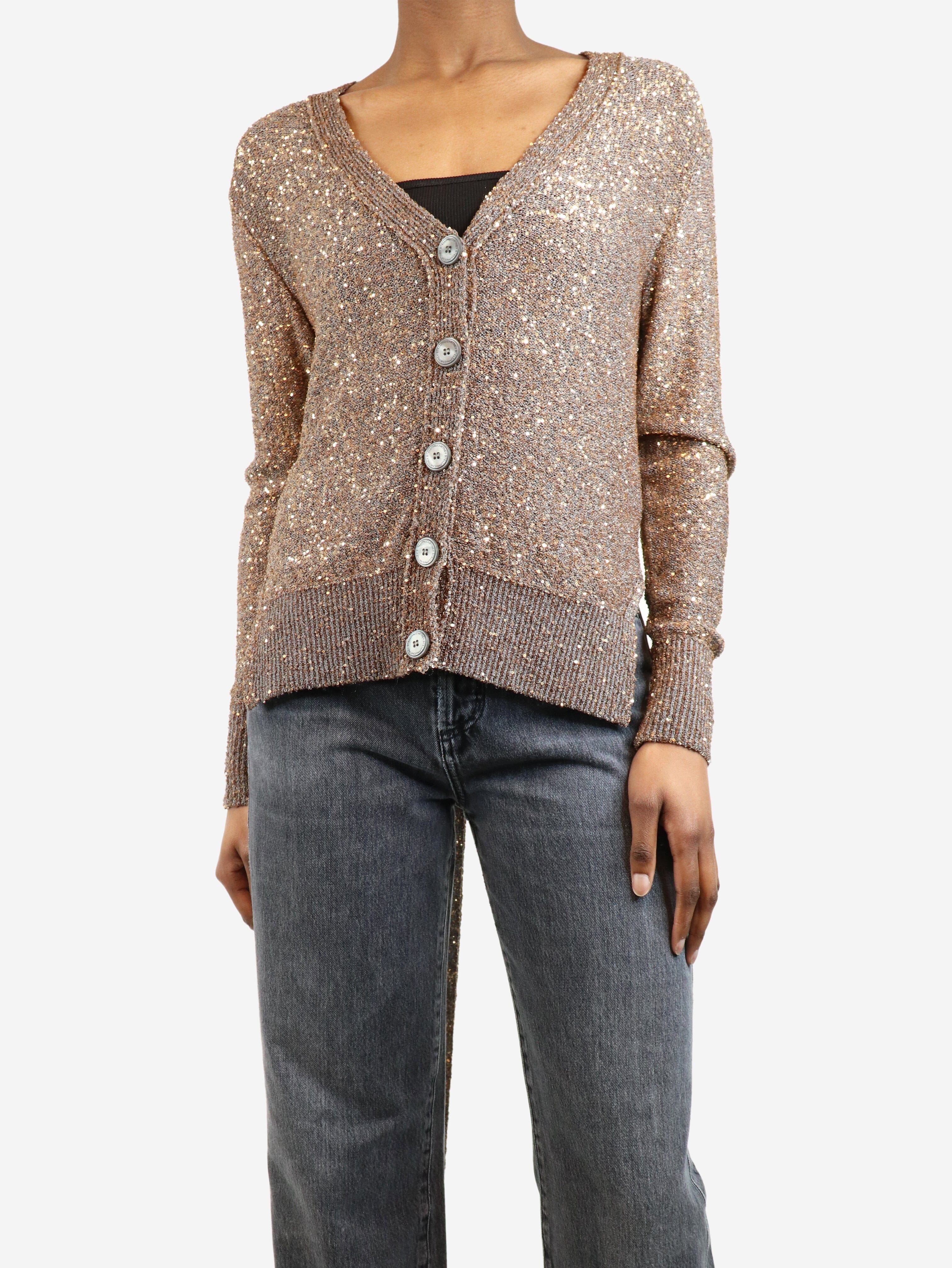 Elegant Bronze Sequin Cardigan for Women - Size UK 6 (US 4) | Perfect for Evening Parties, Date Nights & Holiday Events