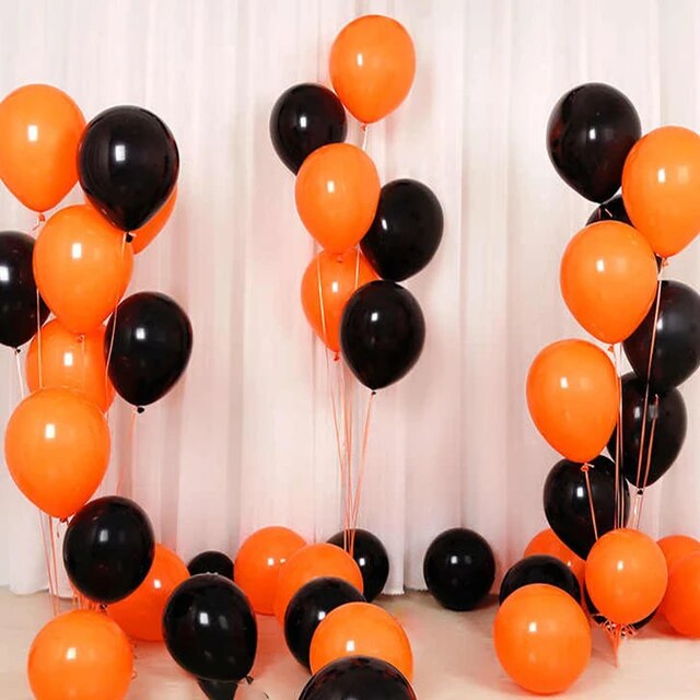 Orange and Black Halloween Party Balloon Pack - 50 Count Latex Balloons for Halloween Decorations, Party Supplies, Spooky Decor, and Festive Celebrations