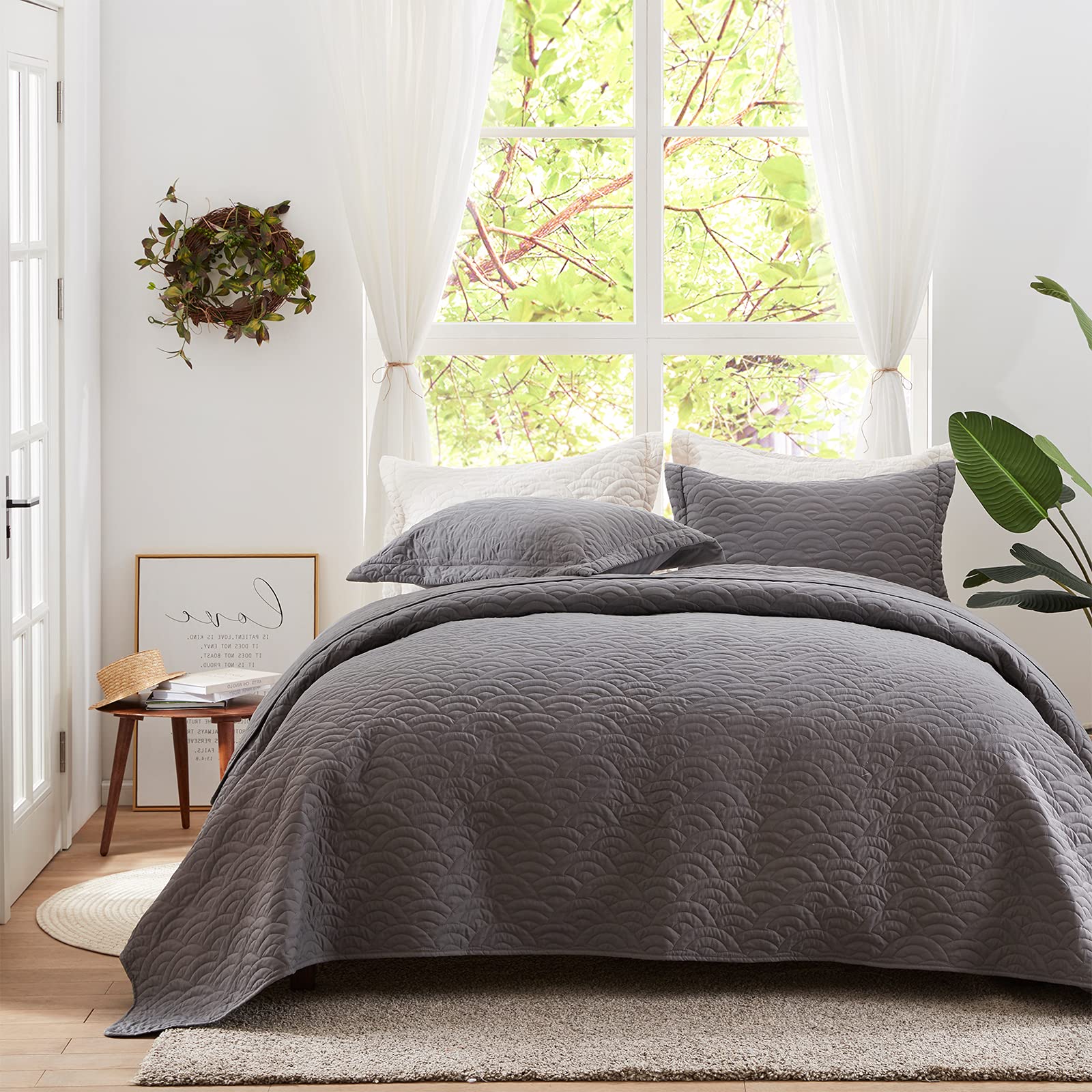 SunStyle Home King Size Lightweight Quilt Set - Grey Cloud Pattern Bedspread Coverlet for Cozy Bedroom Decor | Perfect for Master Bedroom, Guest Room & Airbnb Stays