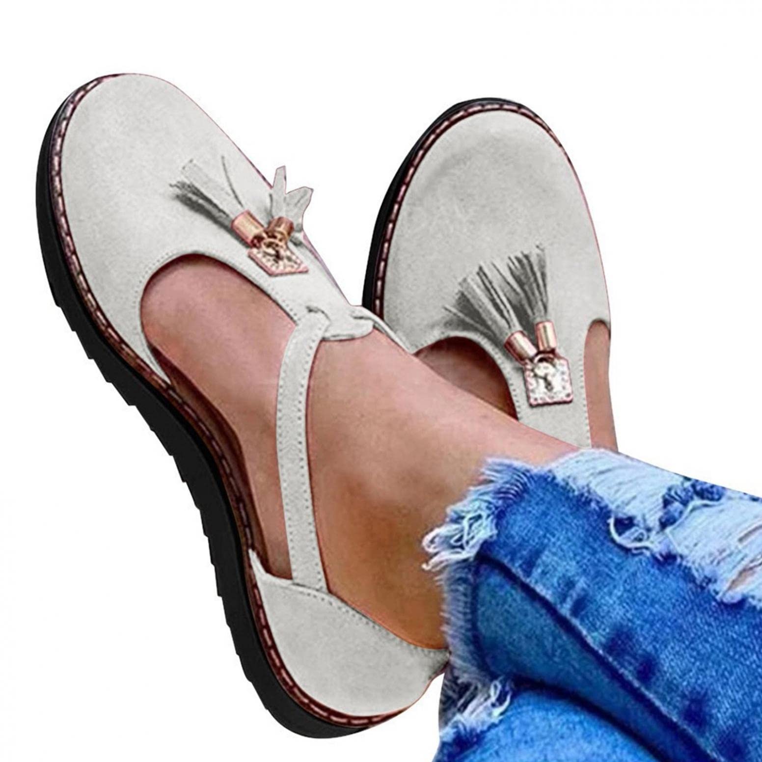 MakeYouChic Women's Vintage Tassel Sandals - Round Toe Dressy Summer Flats for Beach, Wedding & Casual Outfits | Comfortable Women's Dress Sandals