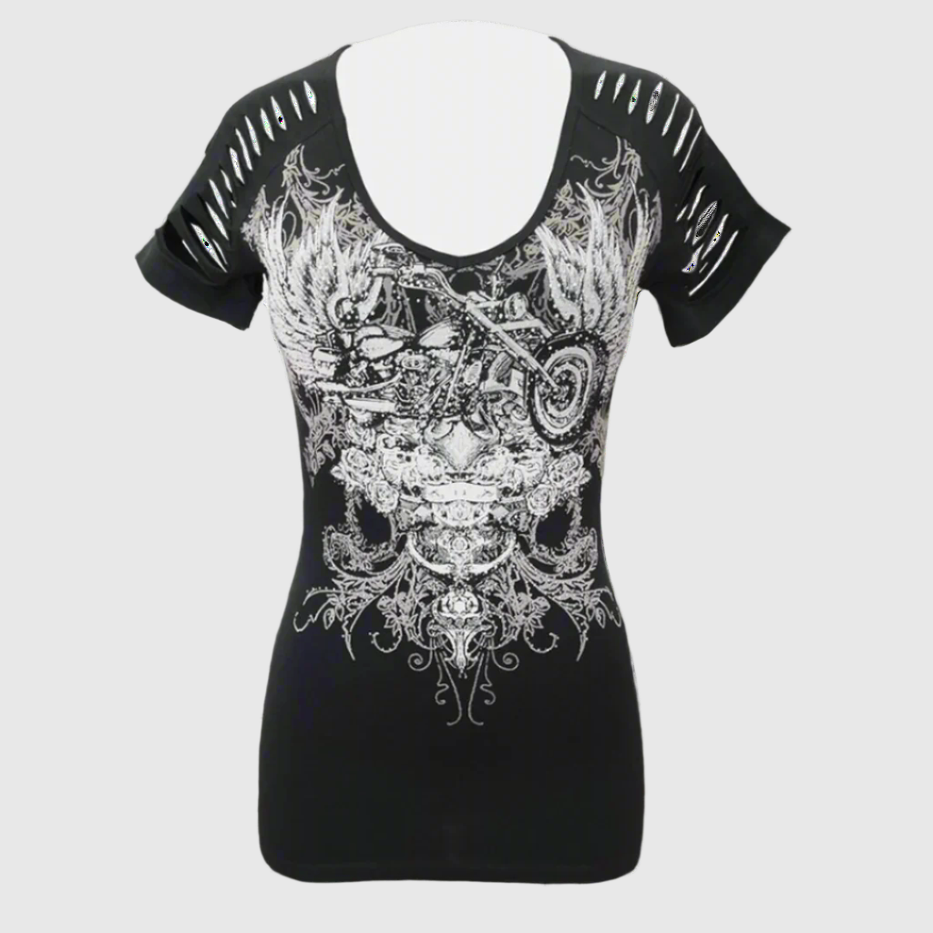 Gothic Women's Skull & Wings Rhinestone Tank Top - Sexy Gothic Fashion Tops for Women, Perfect for Halloween, Concerts, and Night Outfits