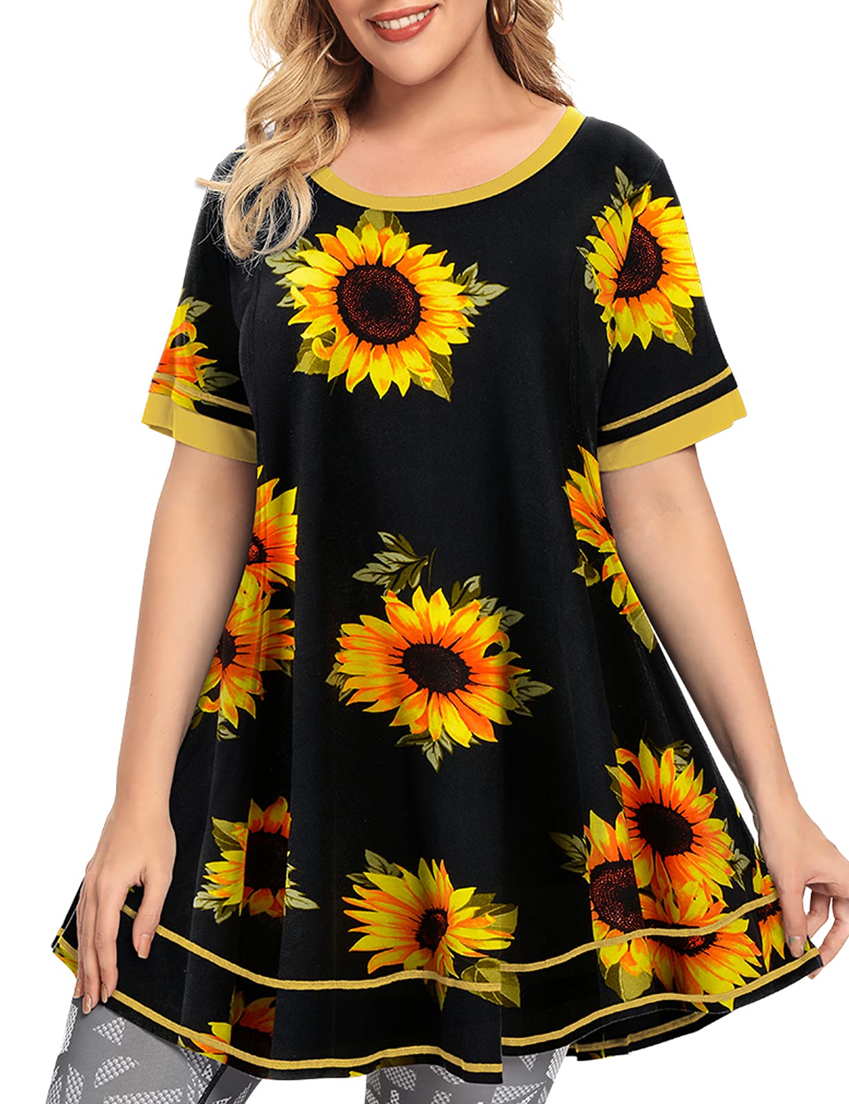 MONNURO Women's Plus Size Nursing Maternity Tops - Short Sleeve Casual Swing Tunic Shirts for Breastfeeding | Comfortable Loose Fit for Pregnancy & Nursing | Perfect for Everyday Wear, Outings & Nursing Sessions