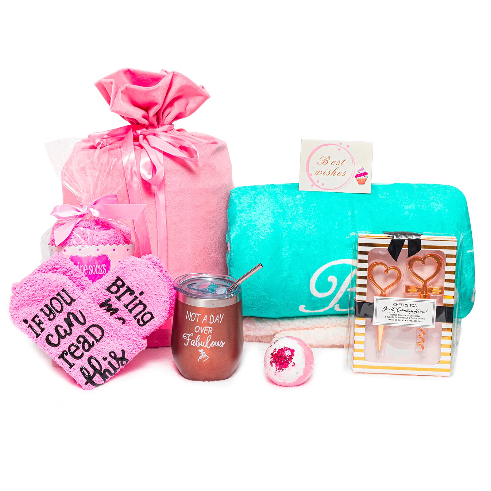 Thoughtful Care Package for Women - Get Well Soon & Sympathy Gift Basket for Her & Him - Self Care Birthday Gift Set with Cozy Blanket, Insulated Tumbler, Relaxing Bath Bomb, Comfy Socks, Bottle Opener & Greeting Card in Elegant Gift Bag - Perfect for Hospital Recovery, Bereavement Support & Special Occasions