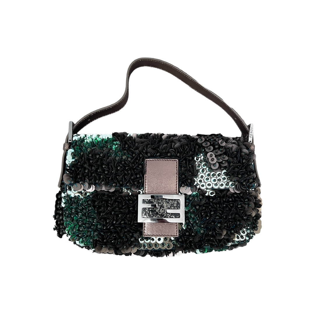 Vintage Fendi 3D Green Beaded Baguette Bag - Luxury Designer Crossbody Purse for Women, Perfect for Evening Parties & Special Occasions