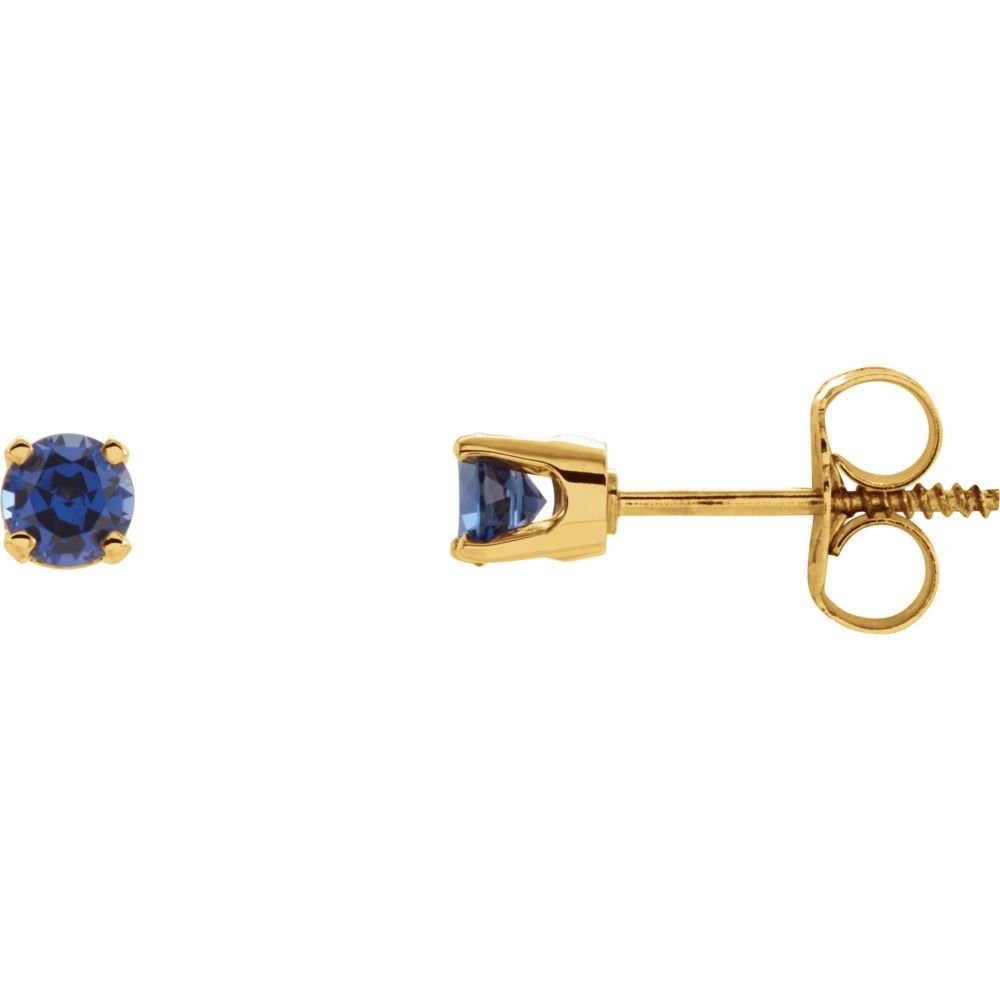 14K Yellow Gold Lab-Created Blue Sapphire Earrings for Women - Elegant Polished Jewelry Gift for Her - Perfect for Weddings, Anniversaries & Special Occasions