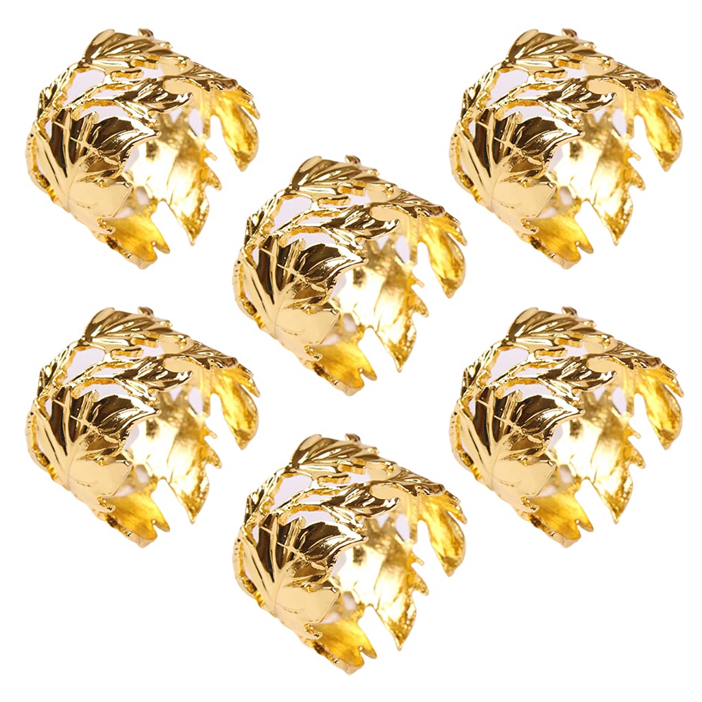 6 Pcs Handmade Alloy Maple Leaf Napkin Rings Set - Elegant Serviette Holders for Wedding, Party & Dining Table Decor | Perfect for Fall, Thanksgiving & Holiday Table Settings