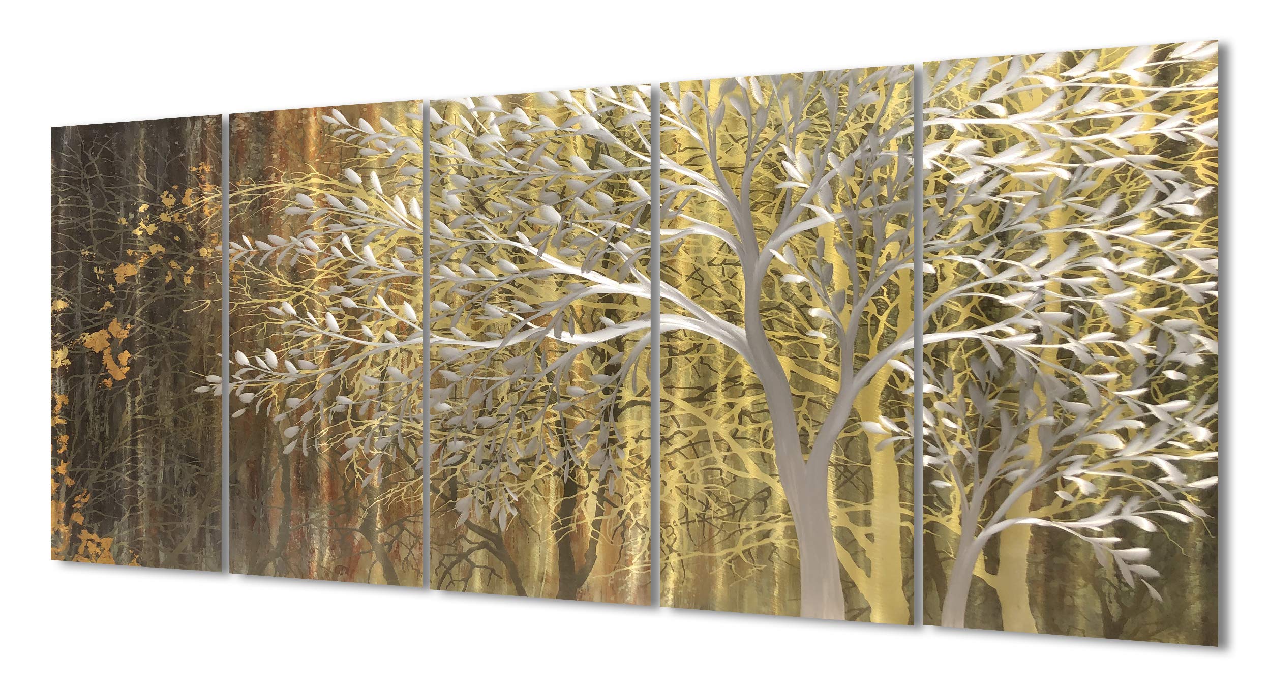 RICHSPACE ARTS Gold Metal Tree Wall Art - Large 3D Modern Nature Landscape Painting with Metallic Texture - Contemporary Sculptural Decor for Living Room, Dining Room, Bedroom | Perfect for Home & Office Wall Decor
