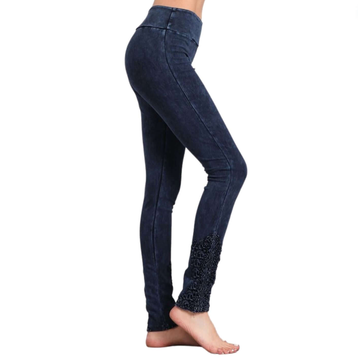 Mineral Washed Jeggings with Crochet Ankle Detail - Made in USA | Comfortable Stretch Denim for Women | Perfect for Casual Wear, Date Nights & Office Outfits