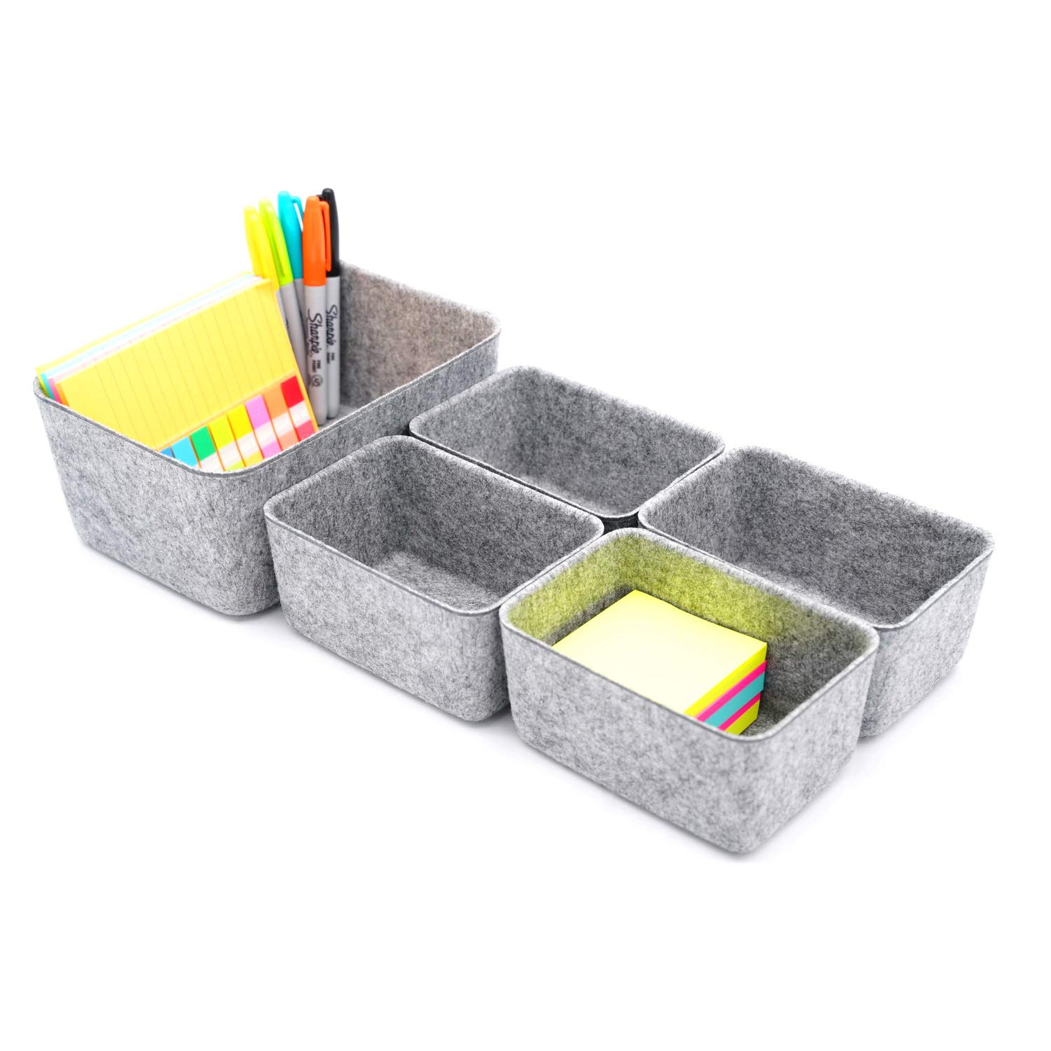 Welaxy 5-Pack Gray Felt Drawer Organizers for Office, Jewelry & Makeup