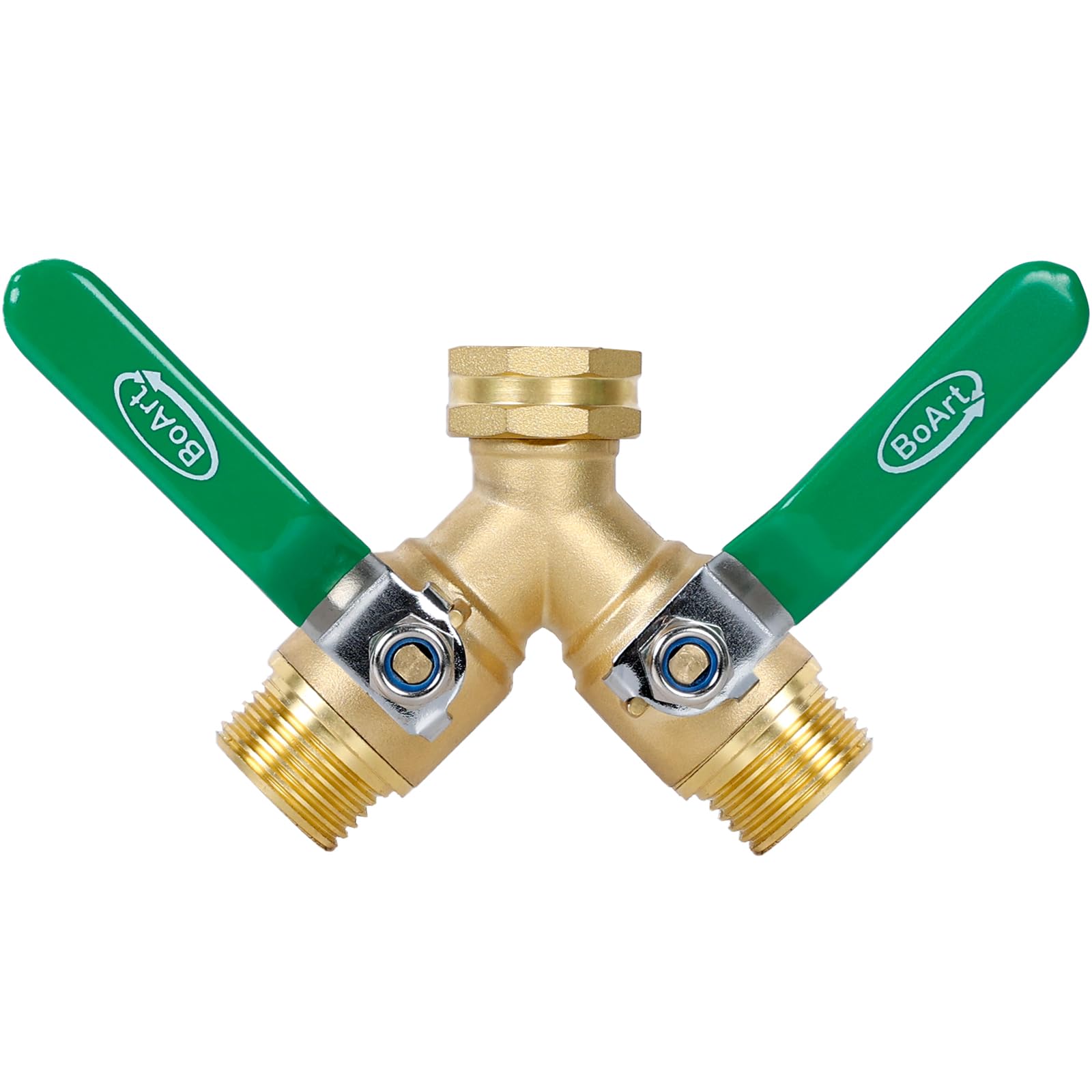 BoArt 2-Way Heavy Duty Brass Garden Hose Splitter with Stainless Steel Long Handle - 3/4