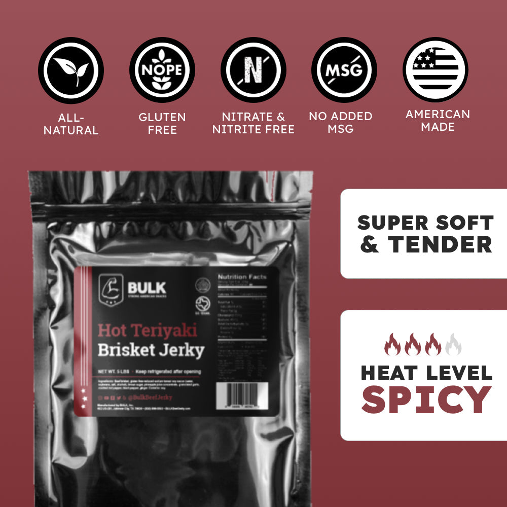 Premium Bulk Teriyaki Brisket Beef Jerky - High Protein, Low Fat, Gluten-Free Snack for Hiking, Camping & Road Trips